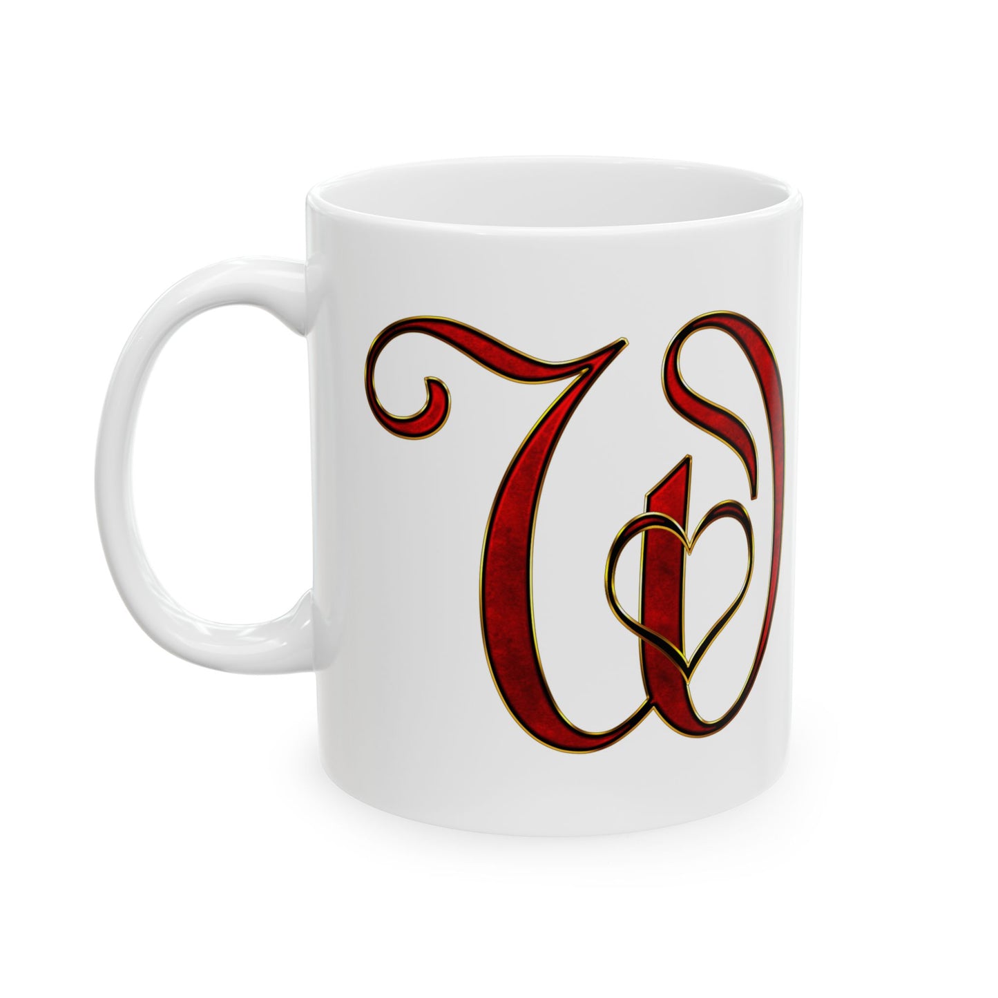 Monogram Script Ceramic Mug – Elegant Red Lettering (11oz & 15oz)