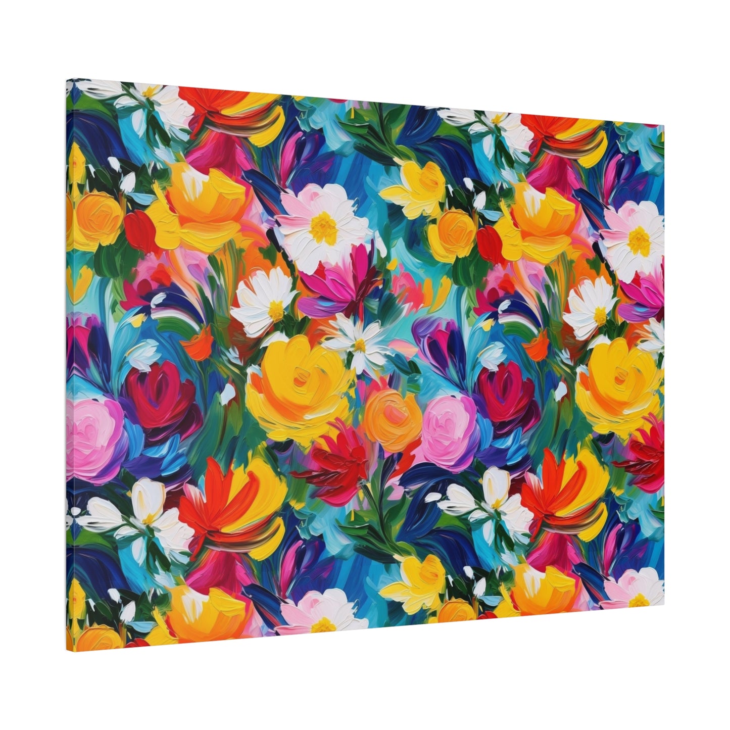 Vibrant Floral Matte Canvas Wall Art — Colorful Garden Print, Stretched 1.25"