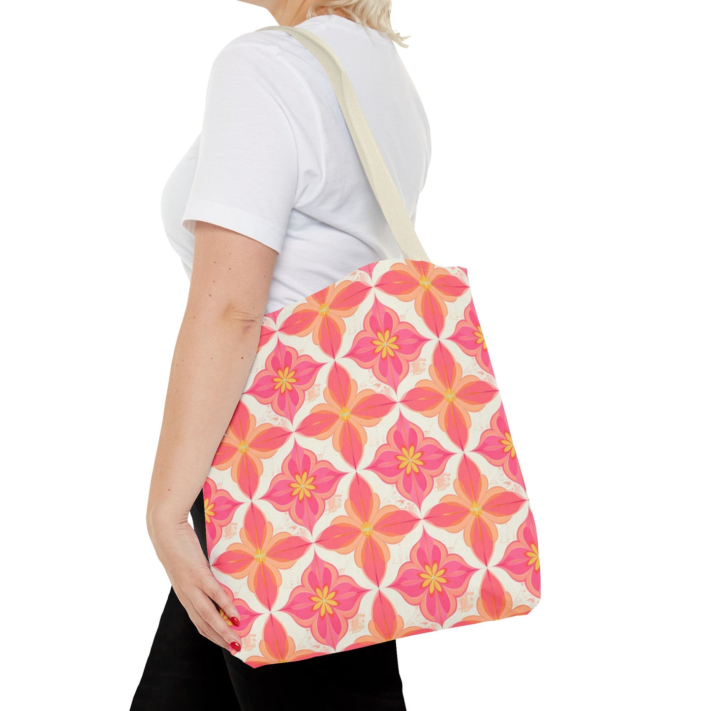 Pink Floral Geometric Tote Bag —  Reusable Shopper