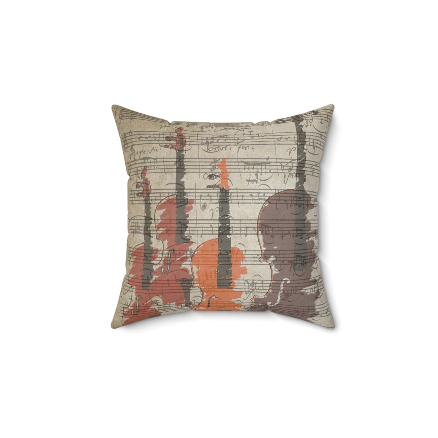 Violin Sheet Music Decorative Pillow — Rustic Orchestra Instrument Throw Pillow