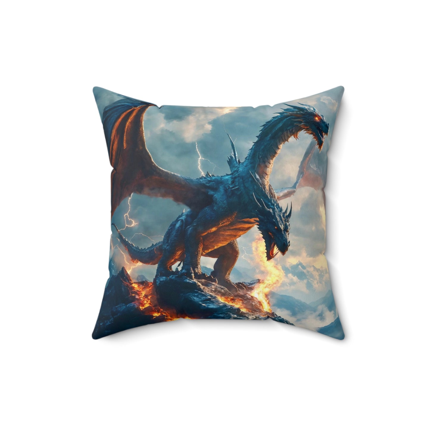 Dragon Storm Decorative Pillow — Fantasy Blue Fire Dragon Throw Pillow