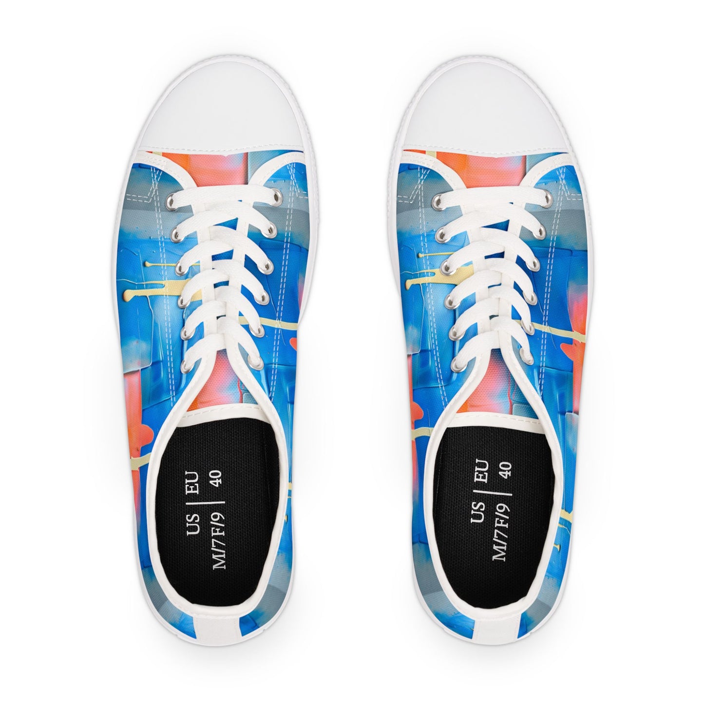 Low Top Sneakers — Abstract Blue & Coral Watercolor Design