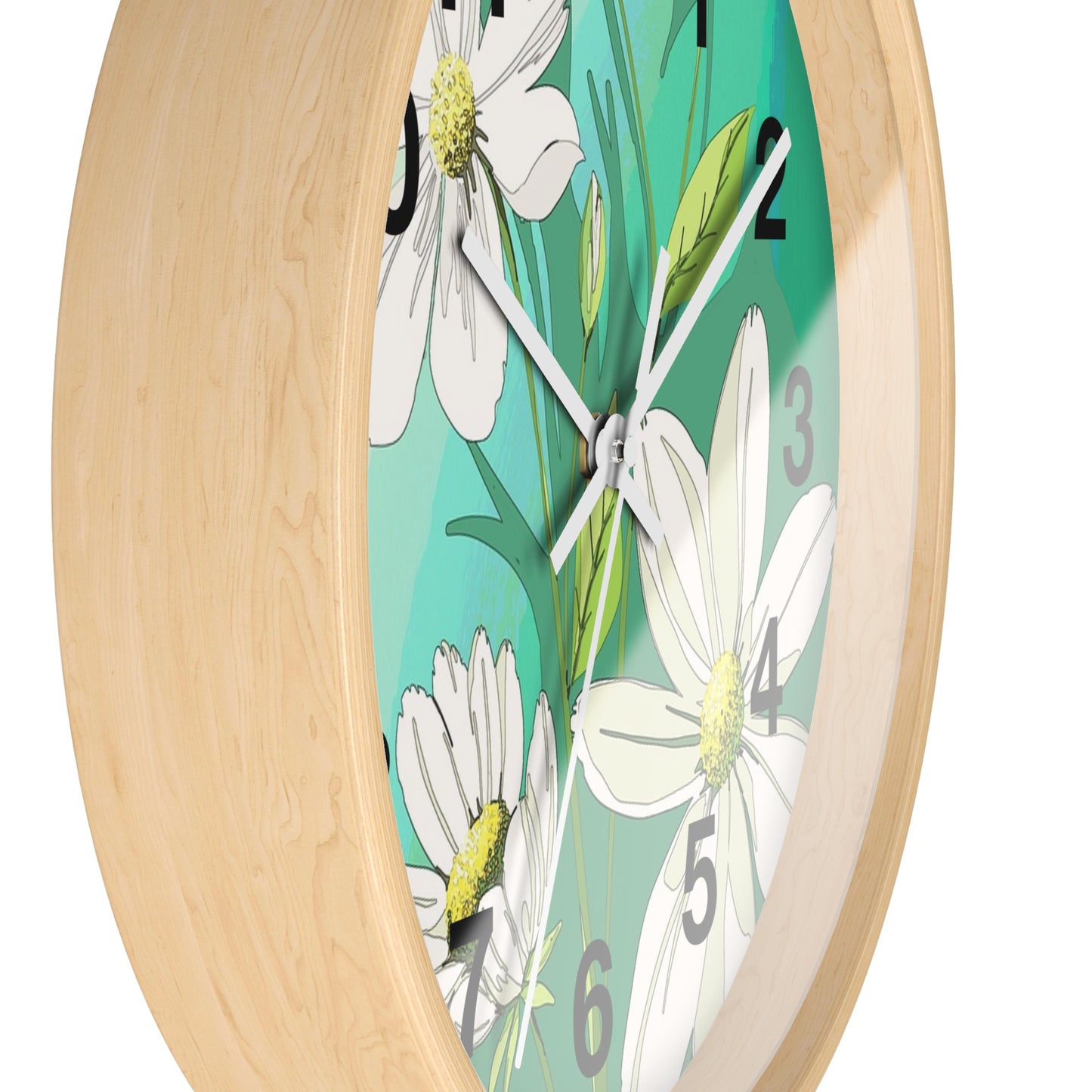 Wall Clock - Green White Floral