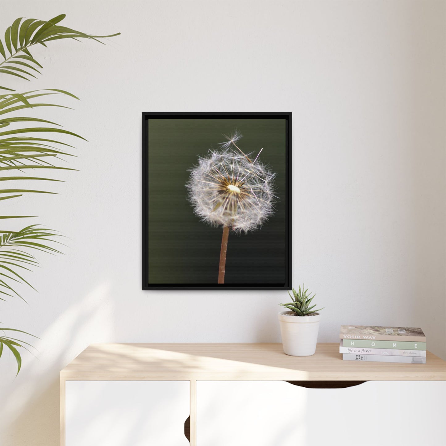 Framed Dandelion Canvas Print — Matte Botanical Wall Art