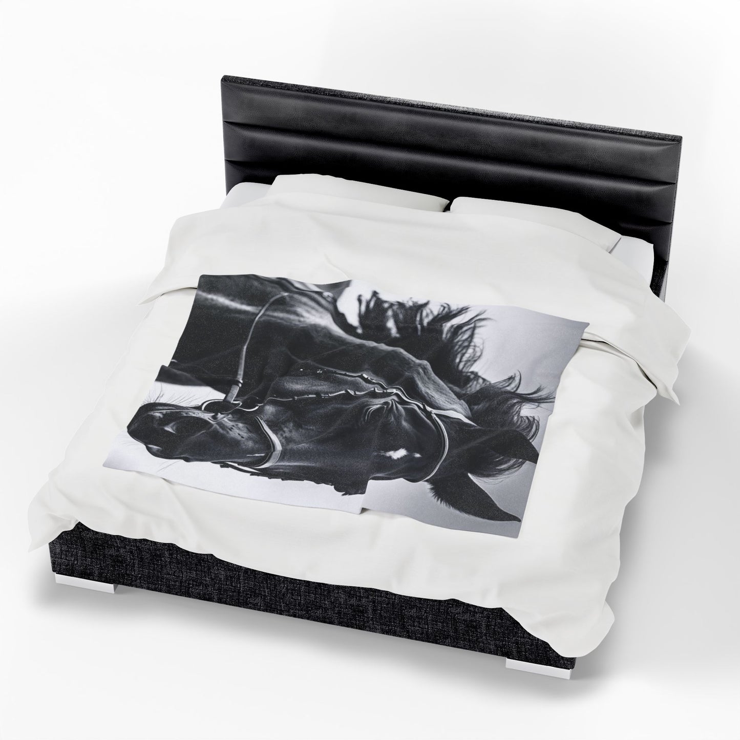 Black Stallion Velveteen Plush Blanket – Photoreal Horse Throw for Equestrian Fans