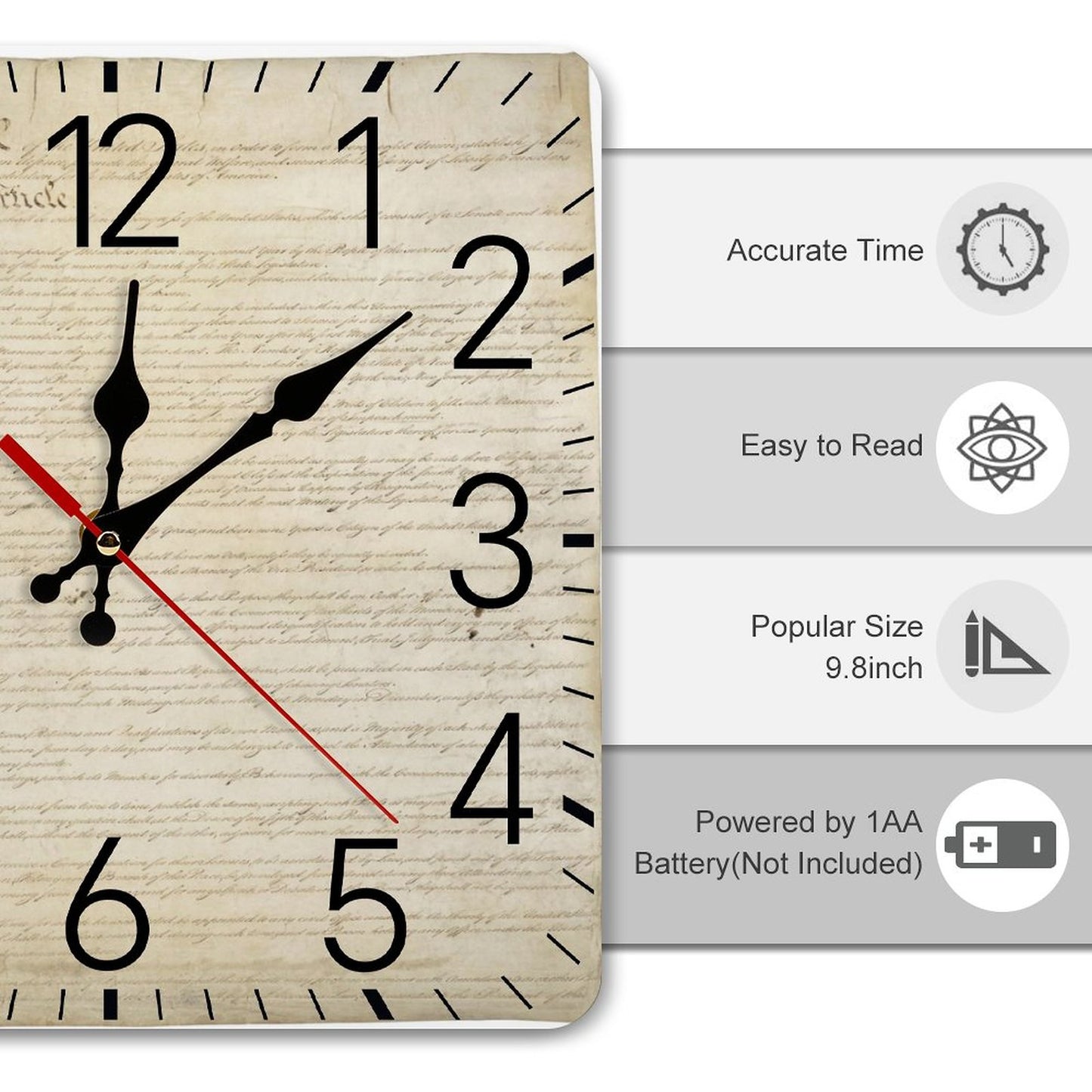 Square Wall Clock-9.8"x9.8"/25x25cm - 
"We the People"
