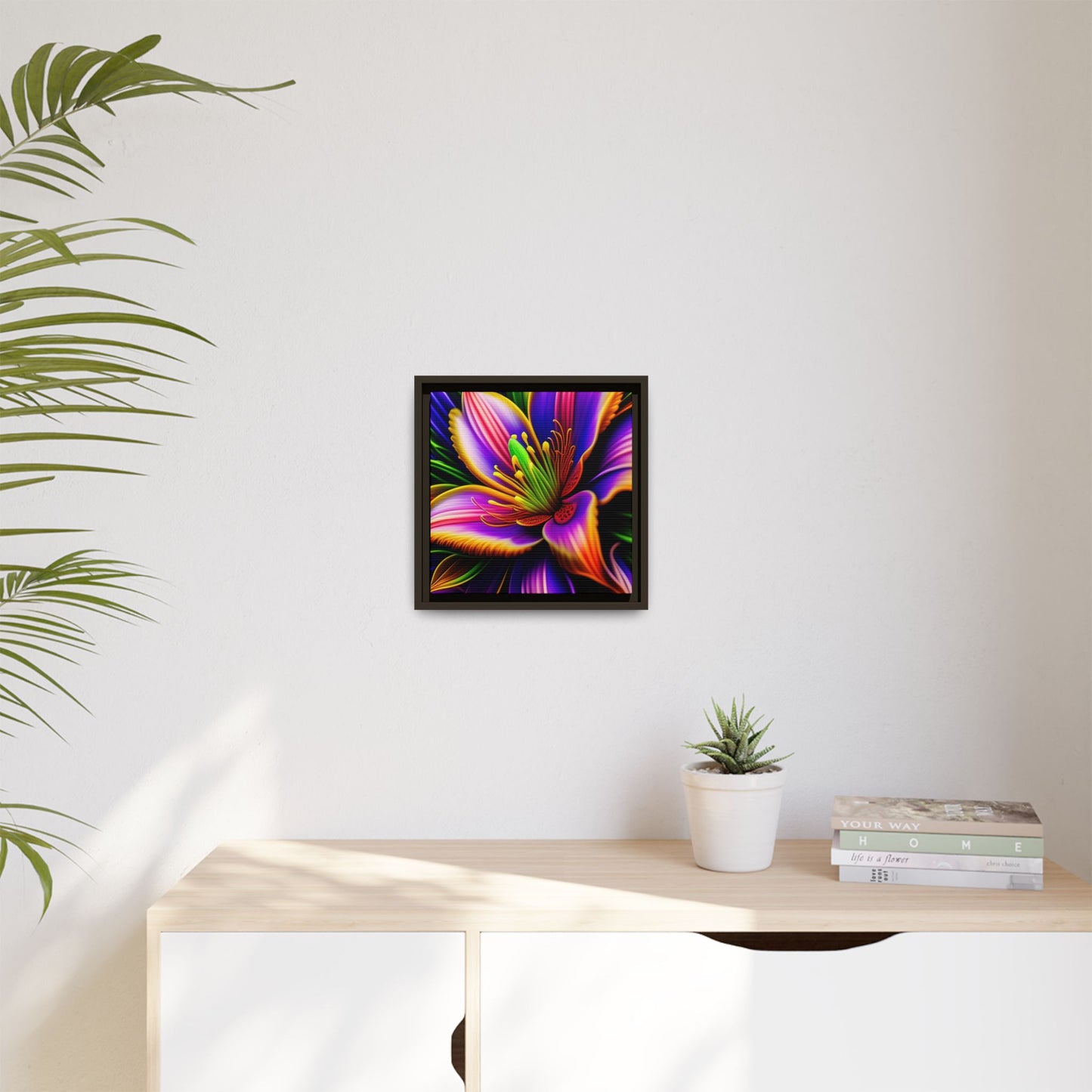 Vibrant Neon Floral Matte Canvas Print — Framed Wall Art