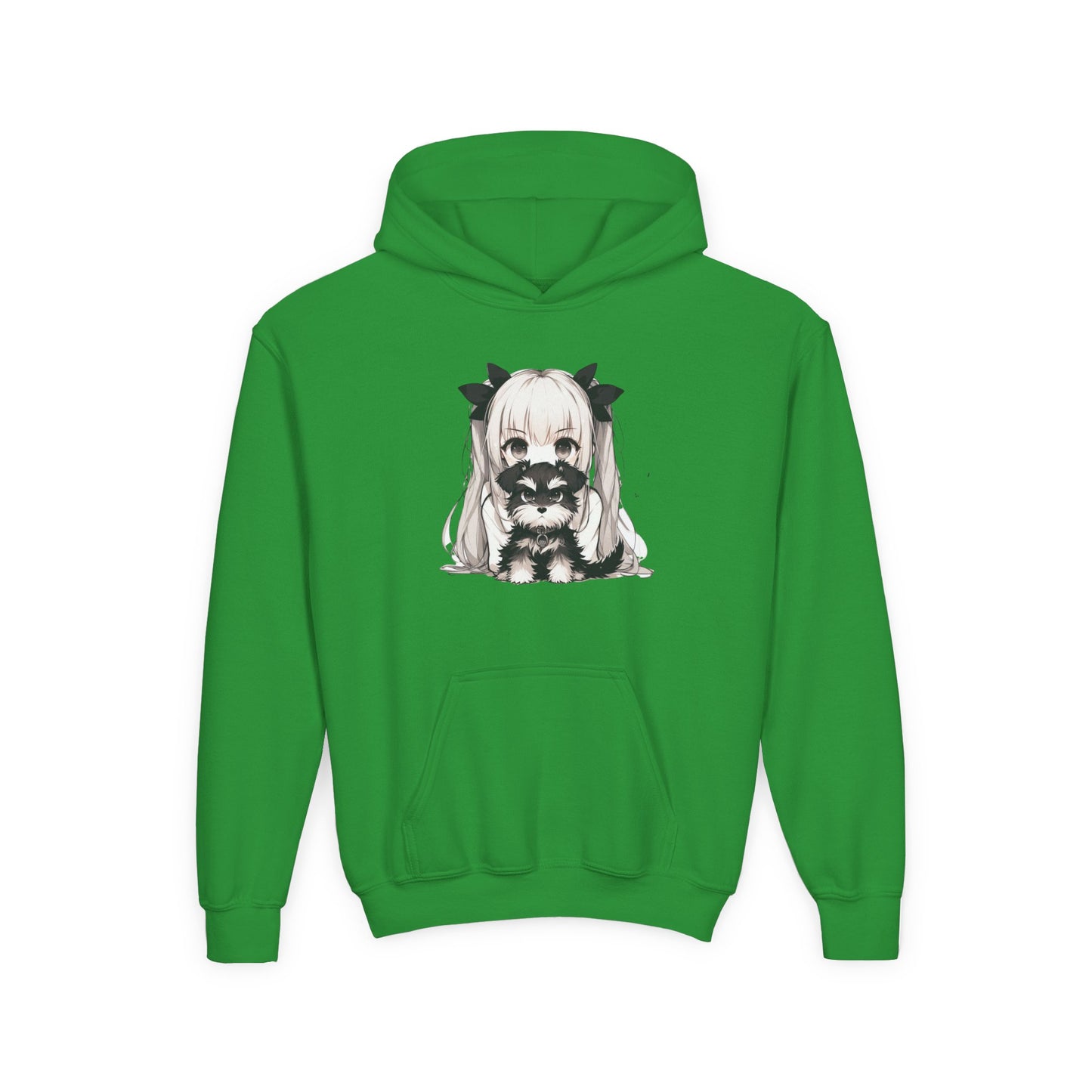 Cute Anime Girl & Puppy Youth Hoodie — Kawaii Kids Pullover for Anime Fans