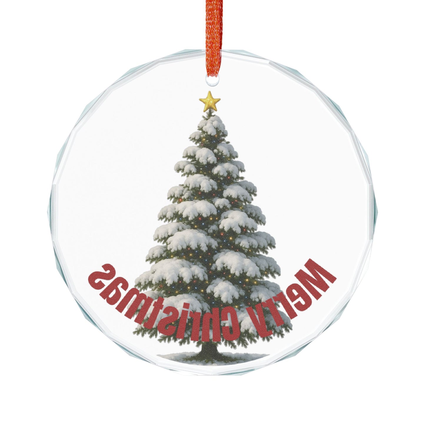 Heart Crystal Ornament — Snowy Christmas Tree "Merry Christmas" Holiday Decoration