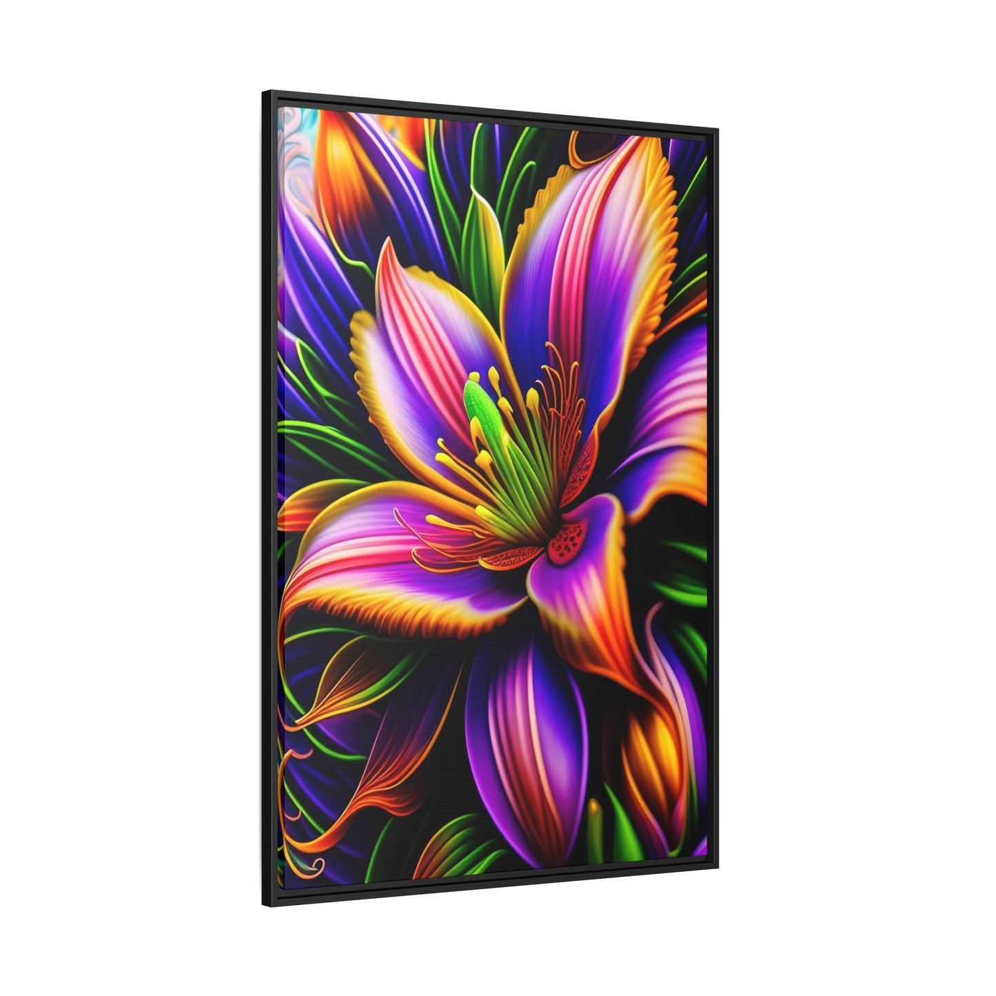 Vibrant Neon Floral Matte Canvas Print — Framed Wall Art
