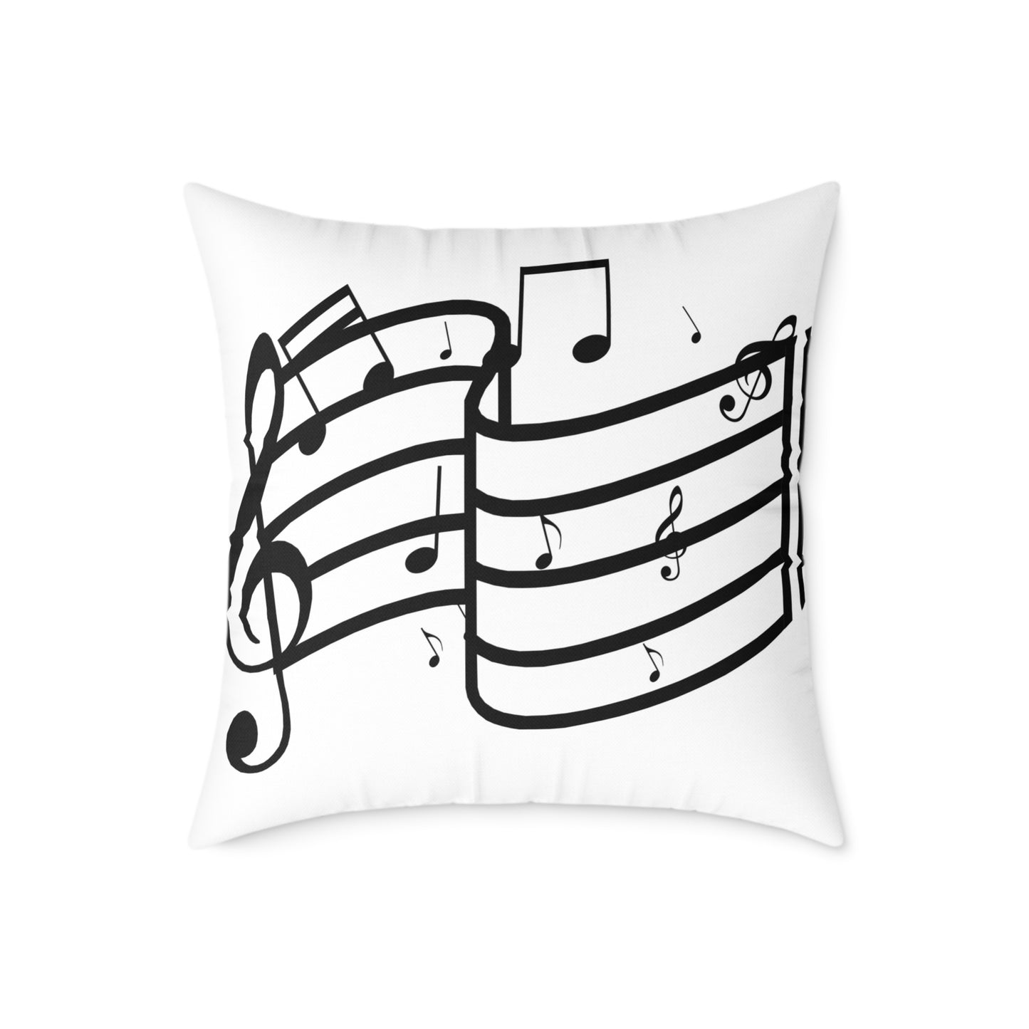 Music Notes Square Throw Pillow - Black Treble Clef Sheet Design