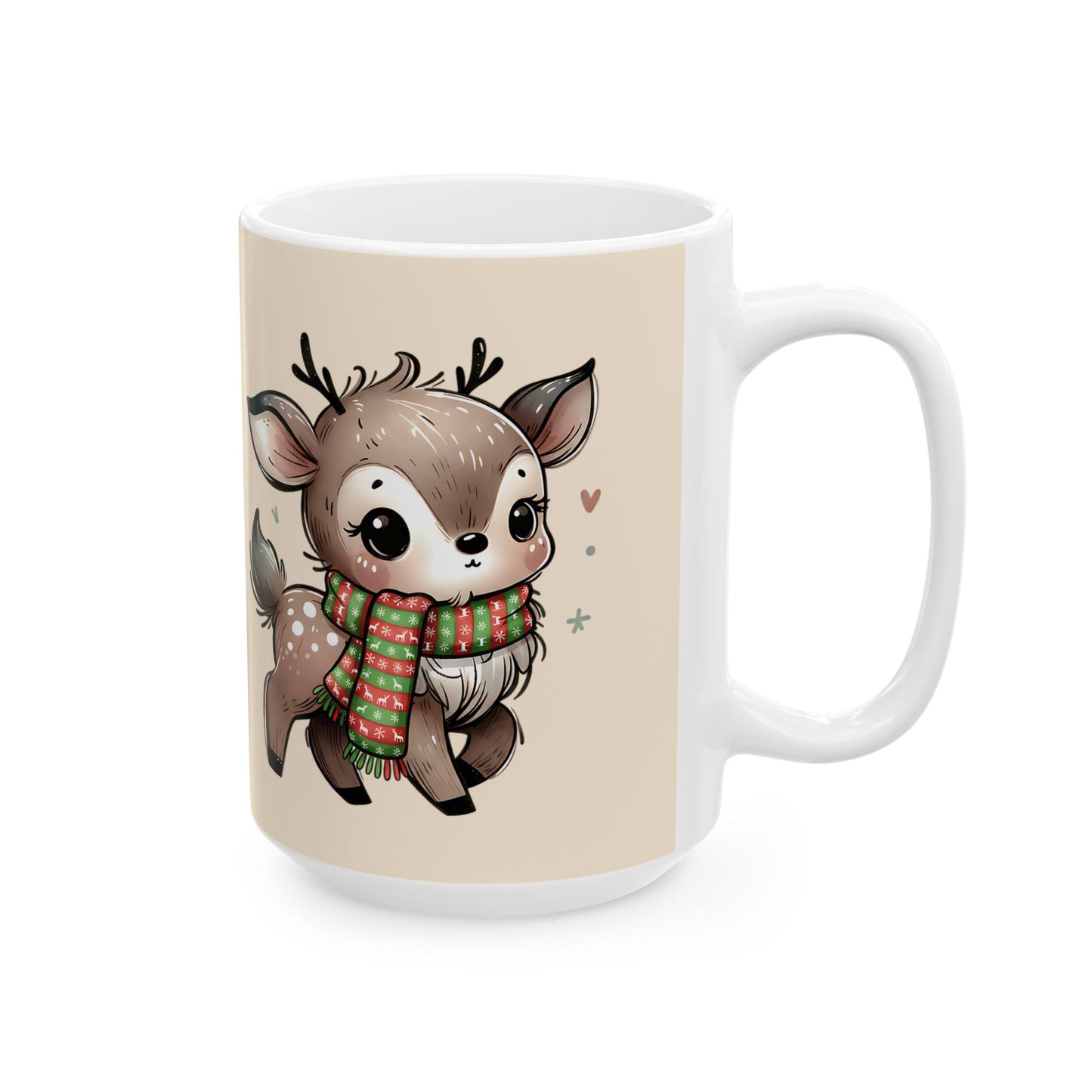Cute Reindeer Mug — Christmas Deer Ceramic Coffee Cup (11oz & 15oz)