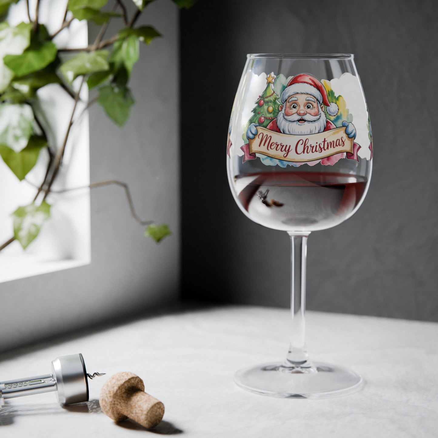 Christmas Santa Wine Glass — 12oz Merry Christmas Holiday Stemmed Glass