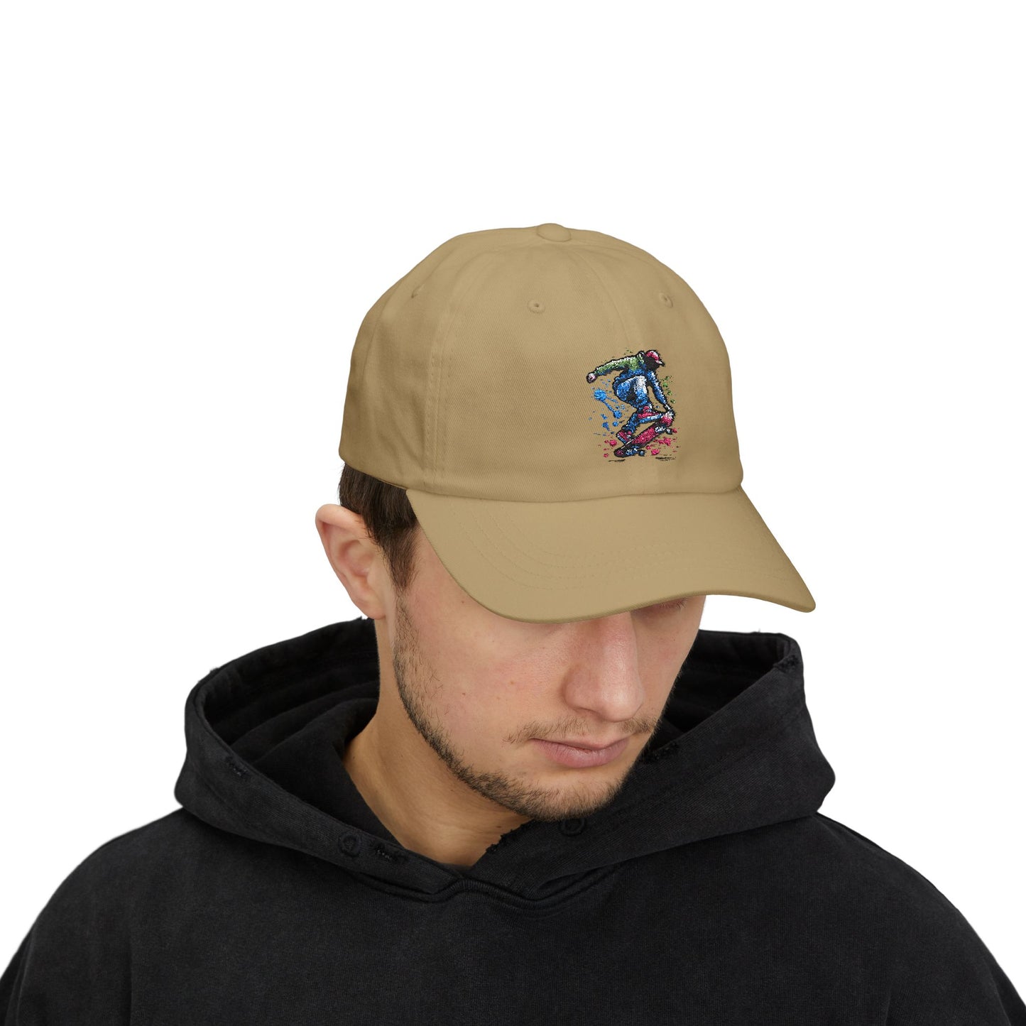 Skateboarder Art Dad Cap - Classic White Baseball Hat for Skate Enthusiasts