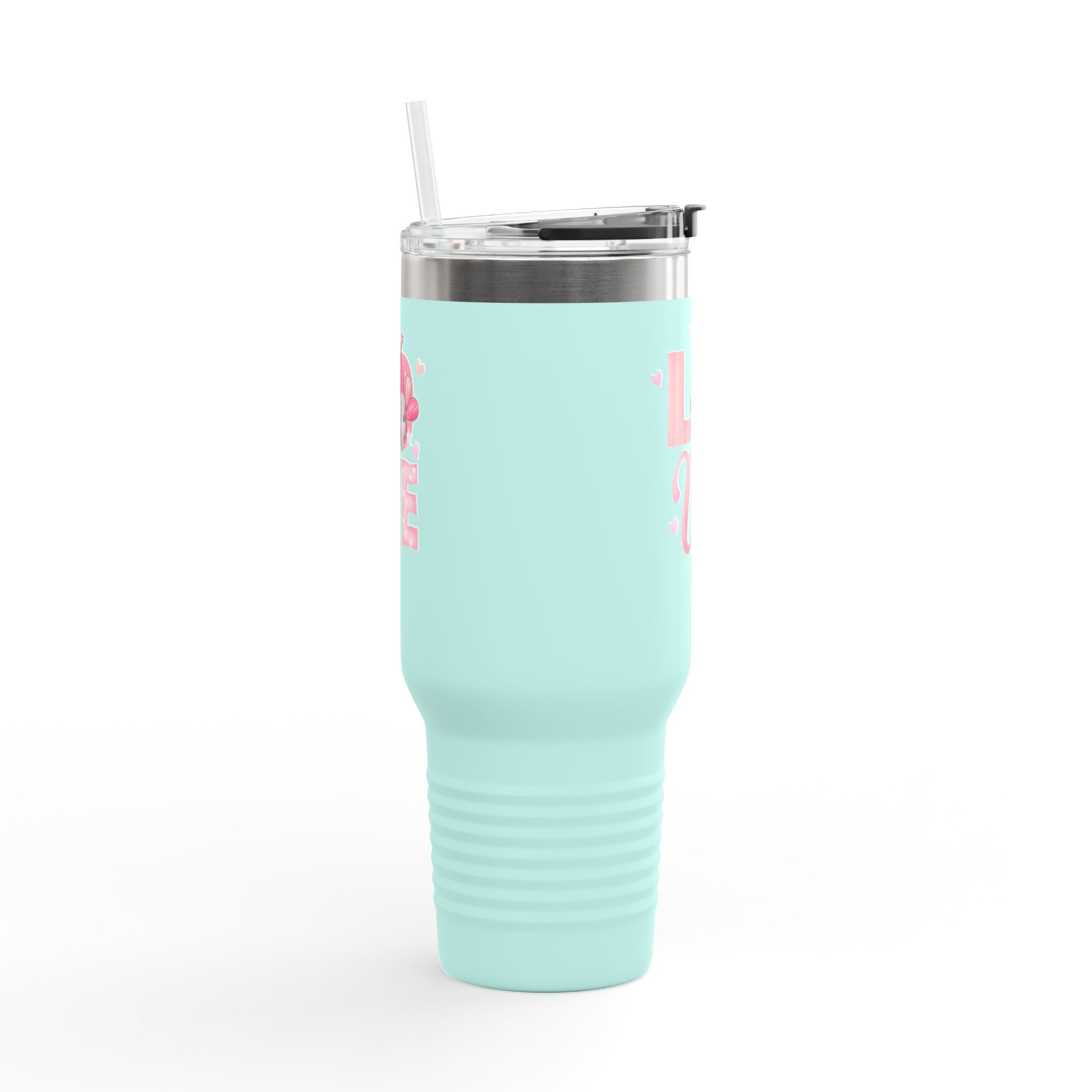 40oz Insulated Travel Mug — Pink "LOVE" Floral Design