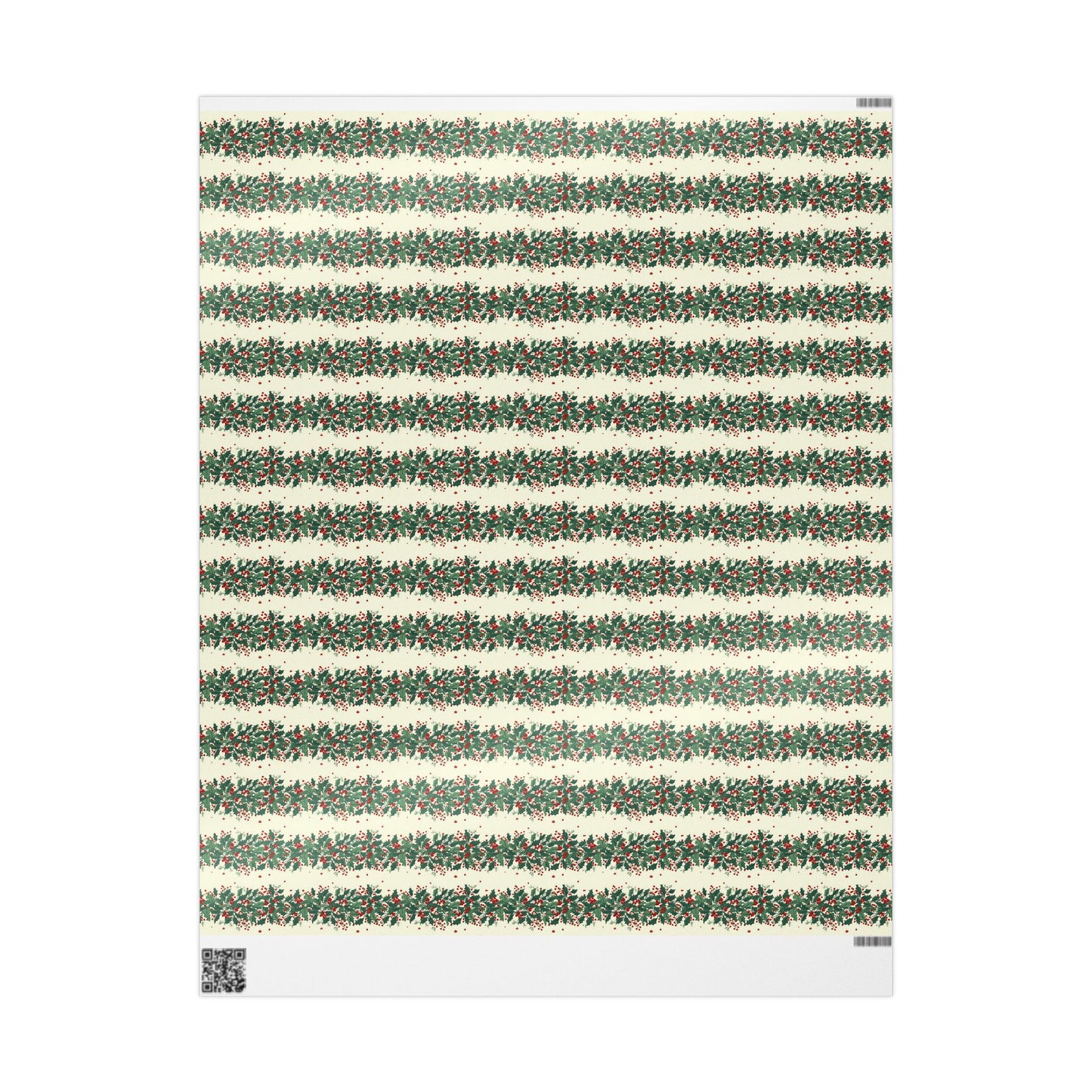 Wrapping Paper Roll — Festive Green Wreath & Red Berry Holiday Wrap
