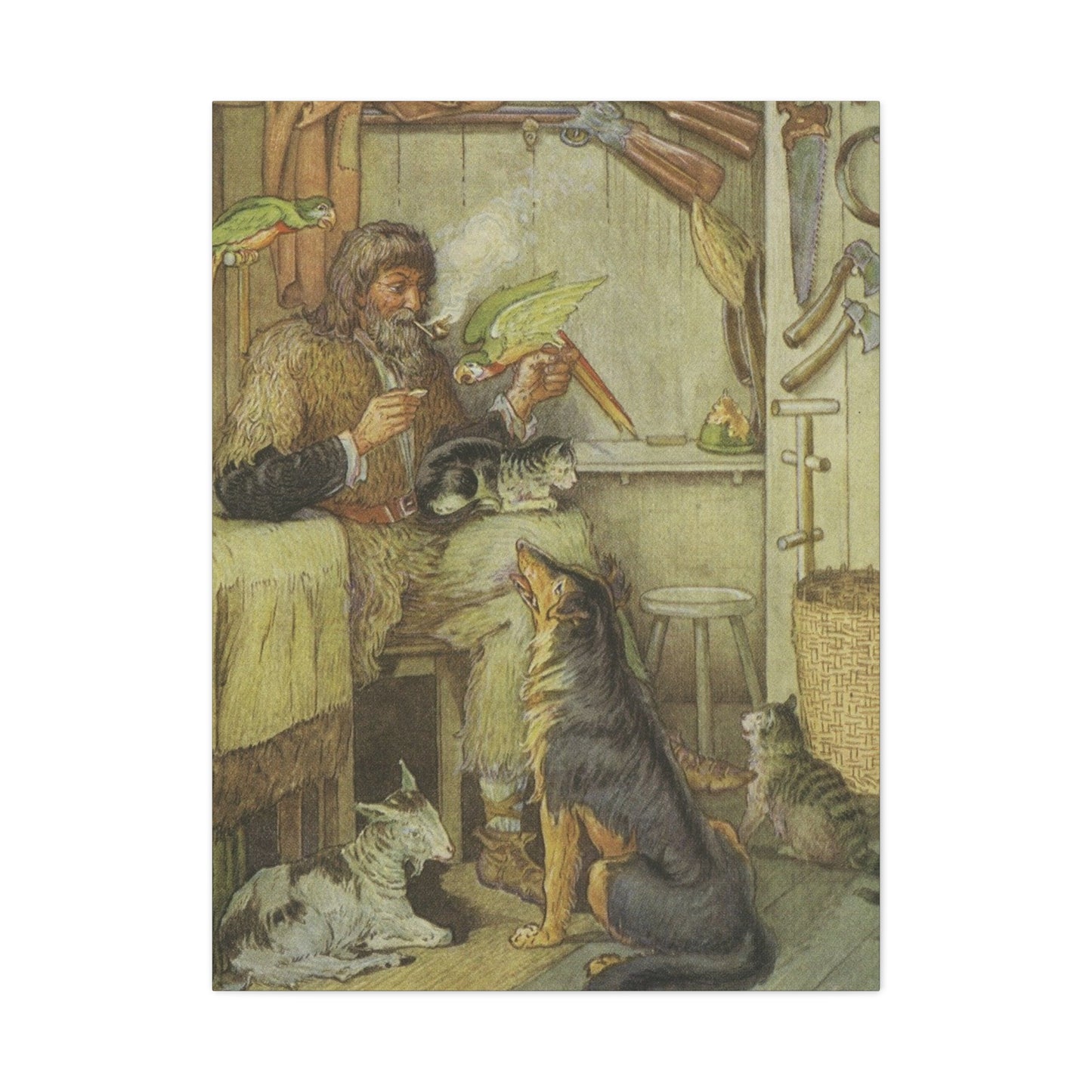 Vintage Cottage Animal Illustration Matte Canvas Print
