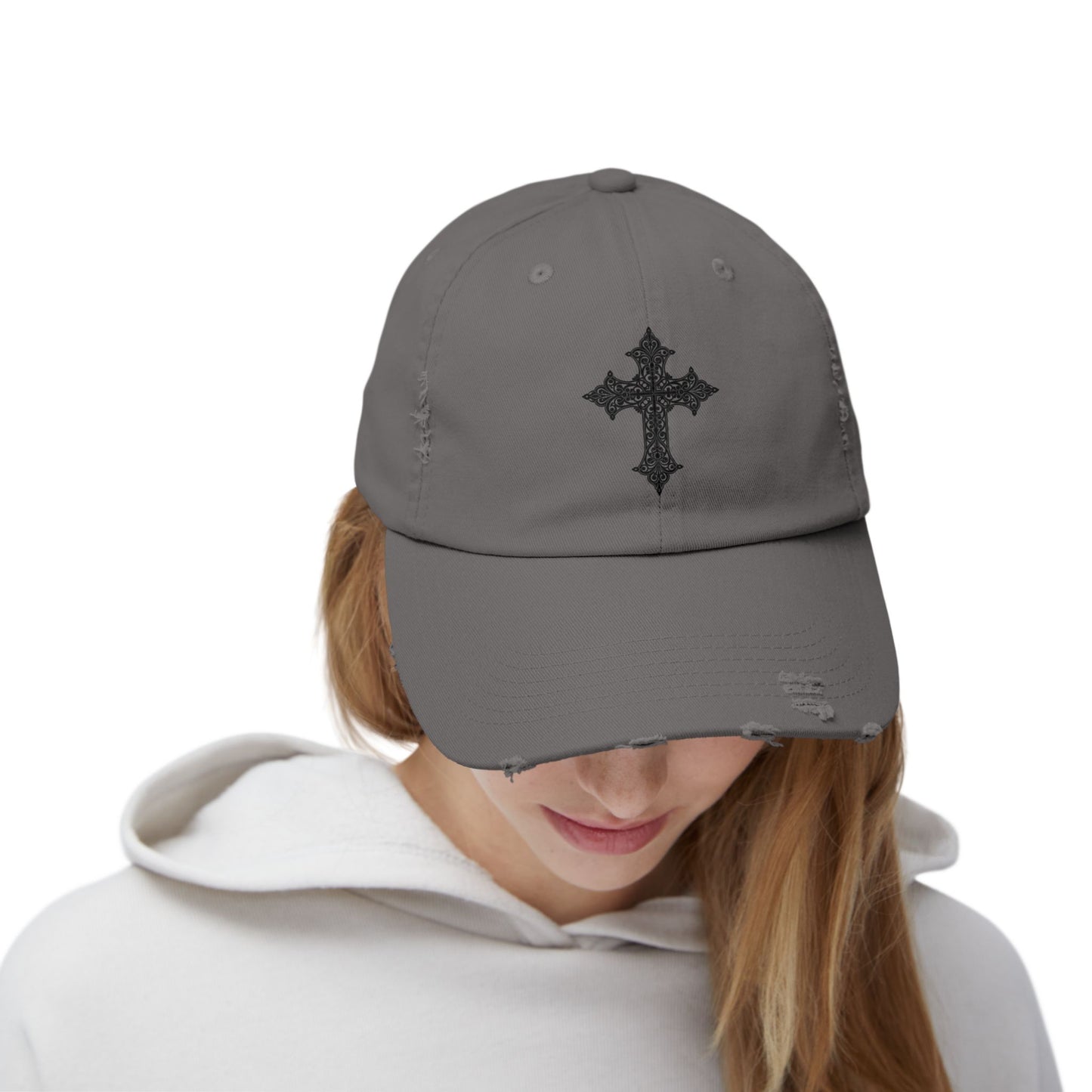 Cool Distressed Cap for Trendy Looks, Vintage Hat, Adjustable Cap, Cross Design, Casual Accessories