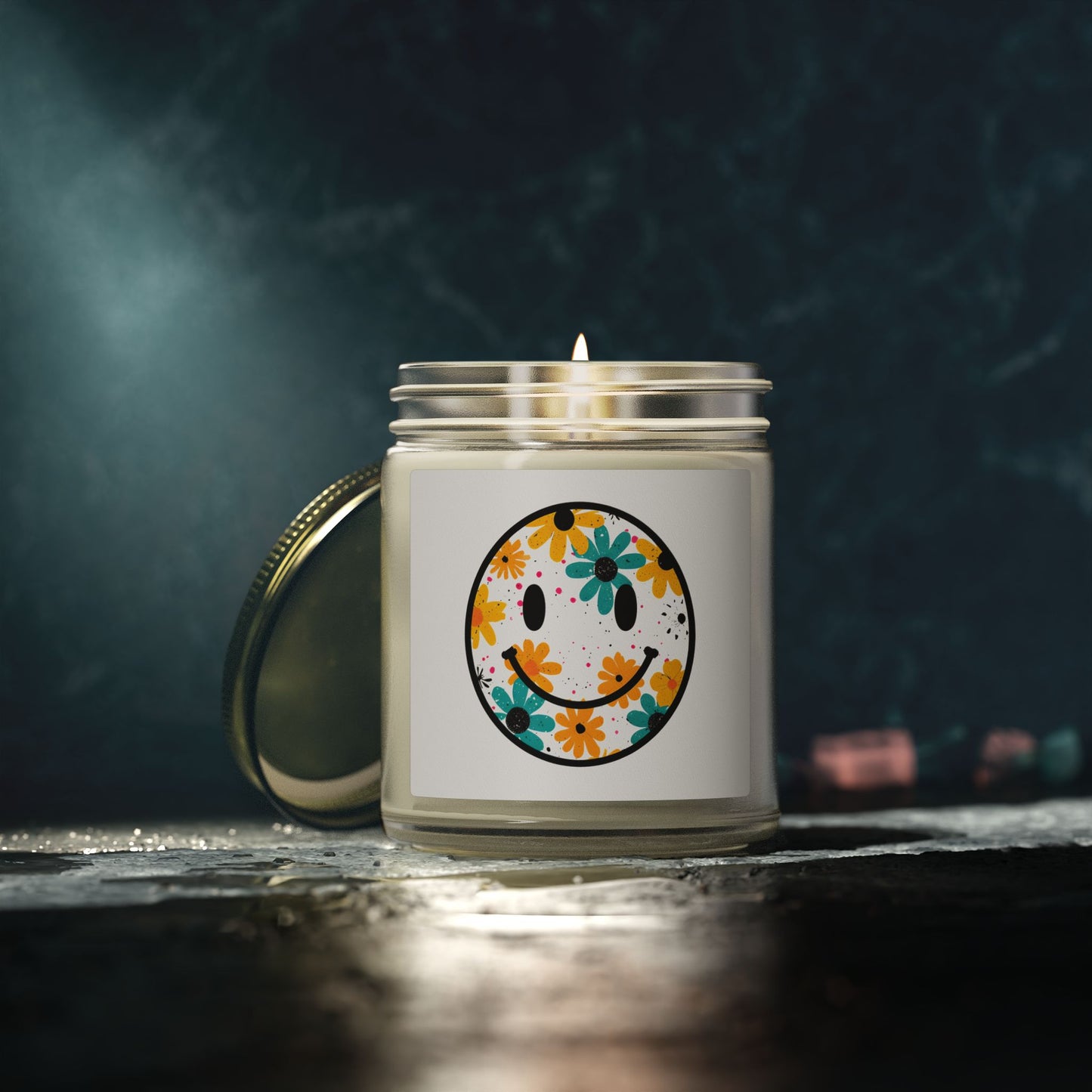 Floral Smiley Scented Candle — Coconut Apricot Wax (4oz & 9oz)