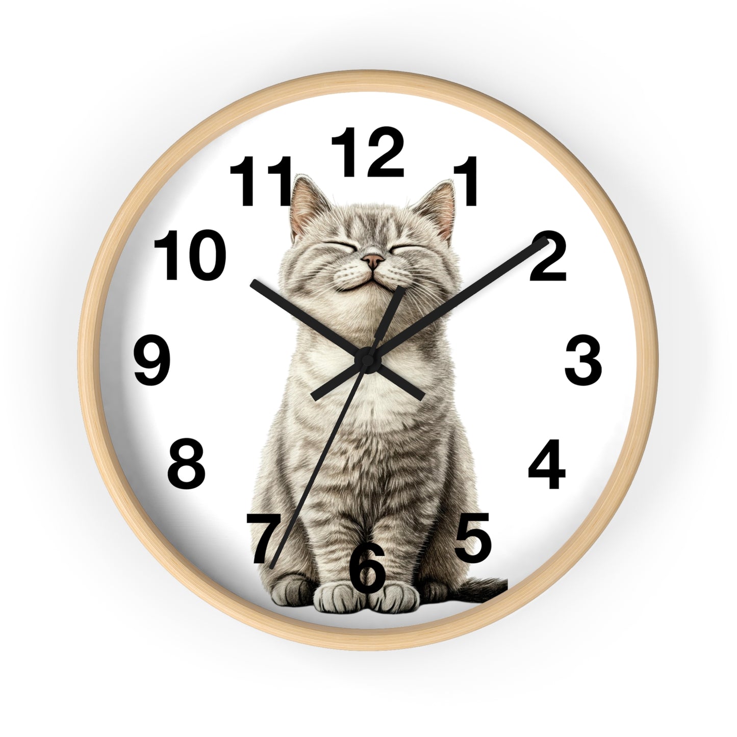 Smiling Tabby Cat Wall Clock — Cute Cat Decor for Living Room, Nursery & Gifts
