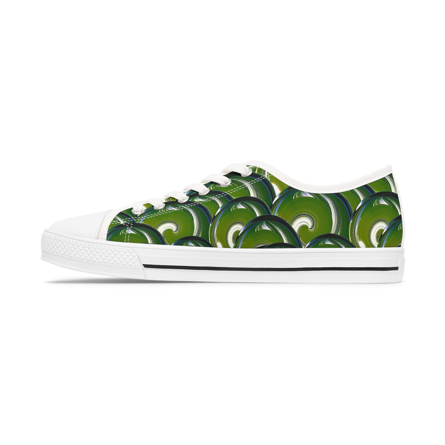 Green Bubble Pattern Women's Low Top Sneakers — Retro Abstract Tennis Shoes