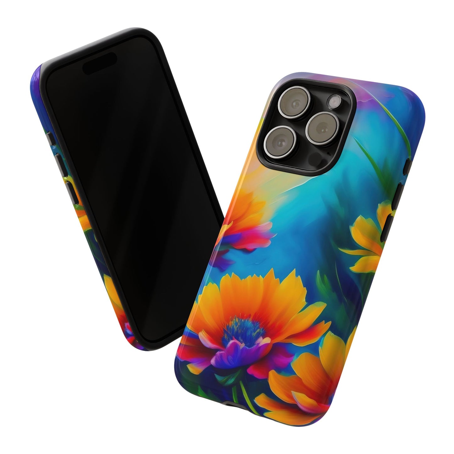 Floral Burst Tough Phone Case — Vibrant Watercolor Flowers Protective Cover