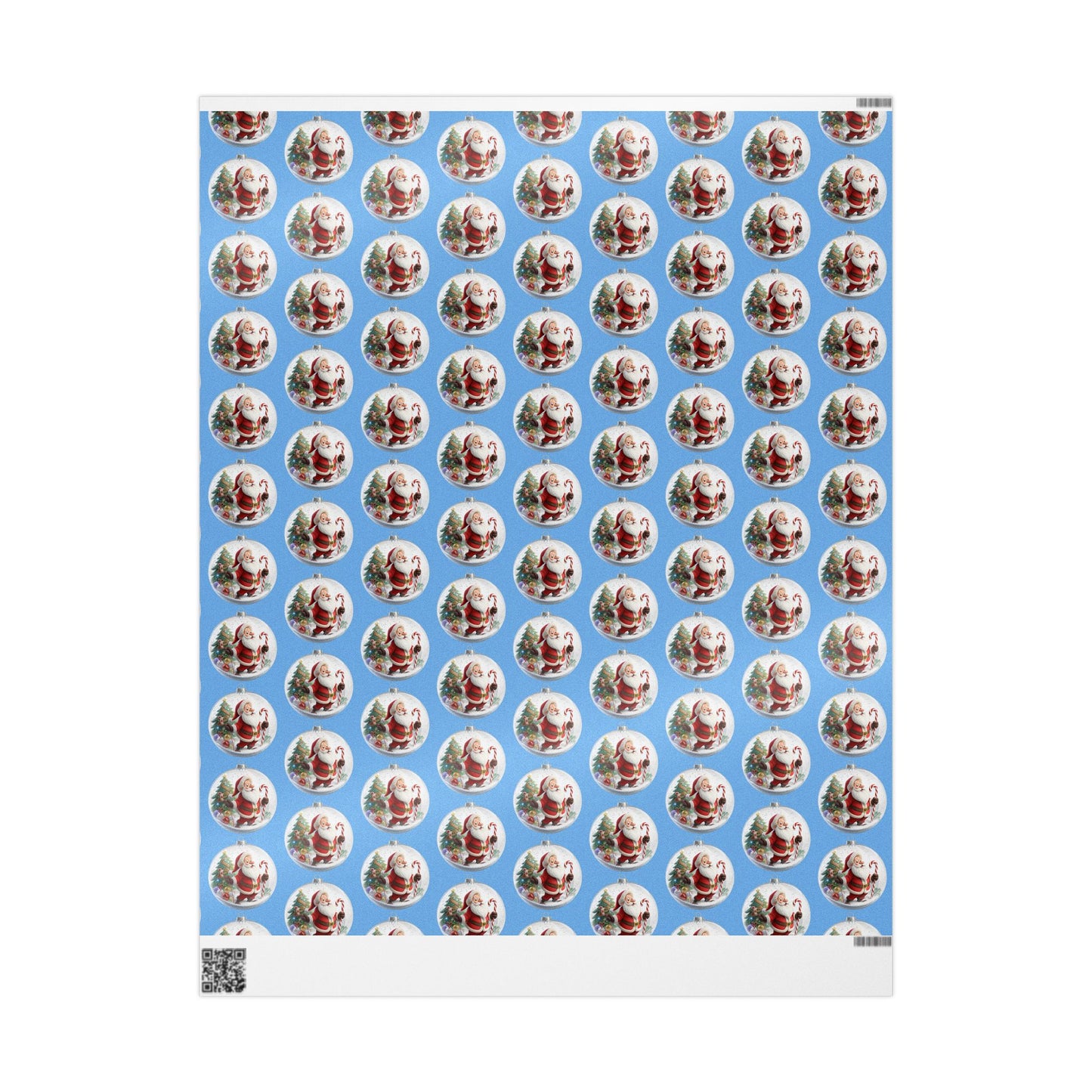 Santa Ornament Pattern Wrapping Paper – Blue Christmas Gift Wrap Roll