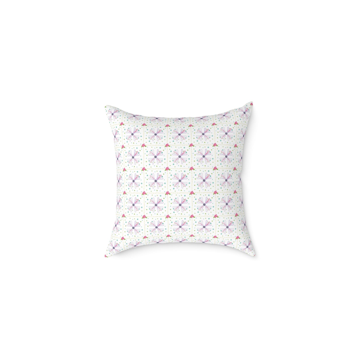 Floral Geometric Square Pillow – Pink & Lavender Patterned Throw Cushion