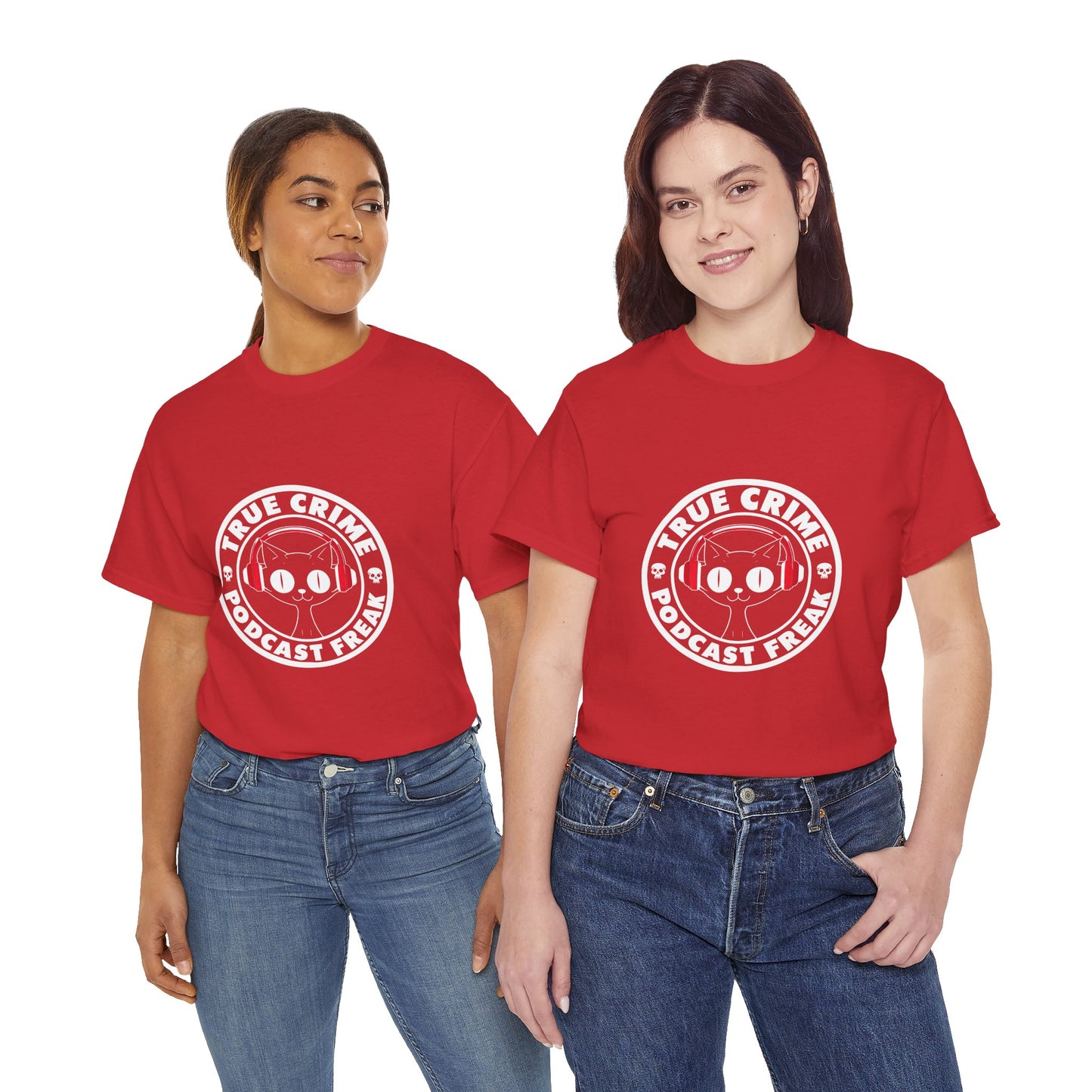 True Crime Podcast Tee — Cat with Headphones Logo