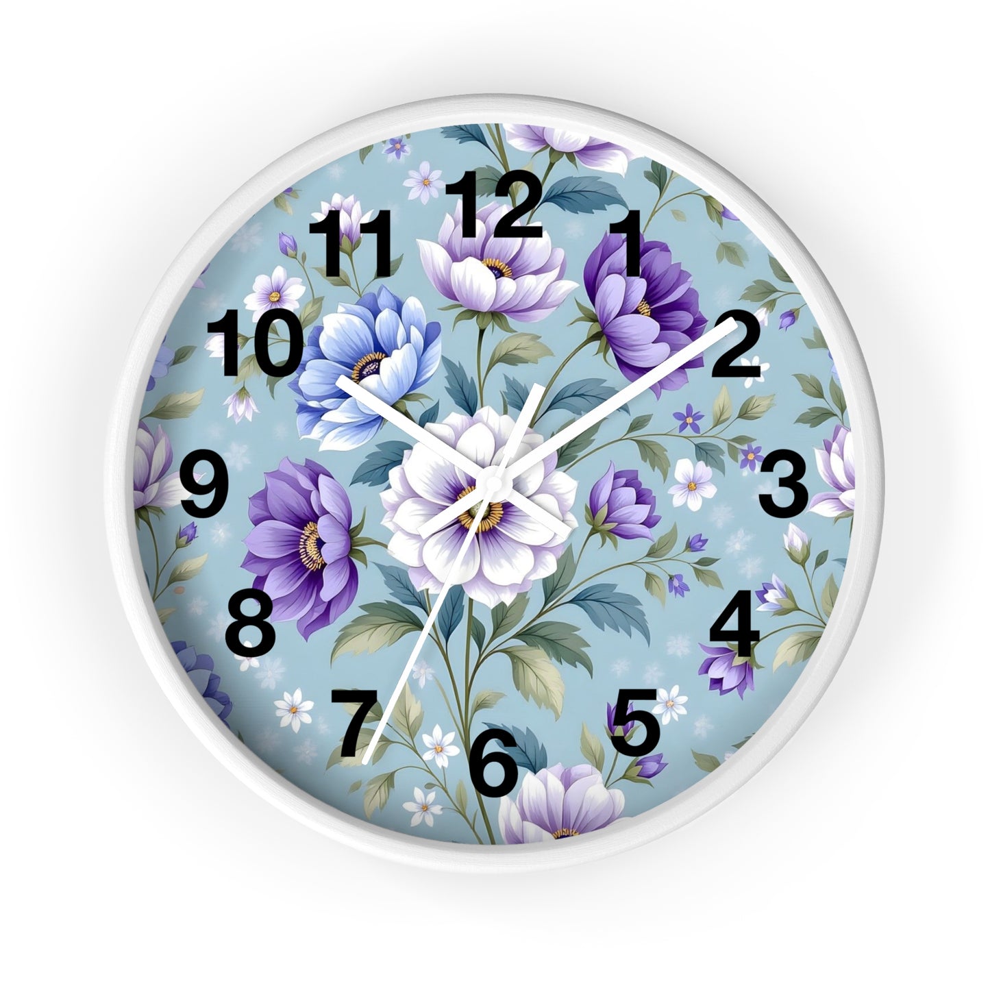 Floral Wall Clock — Vintage Purple & Blue Peony Garden Clock