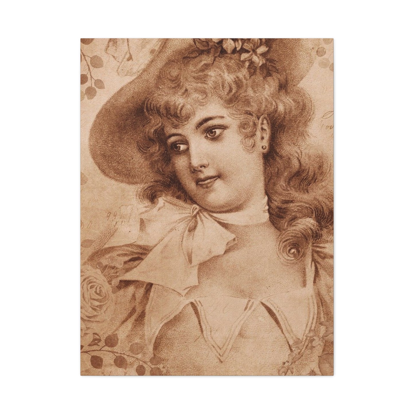 Vintage Sepia Portrait Canvas — Romantic Victorian Lady Matte Wall Art