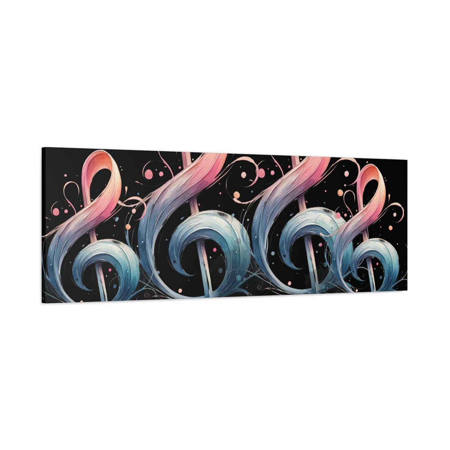 Musical Treble Clef Canvas Wall Art — Pastel Ribbon Notes on Black