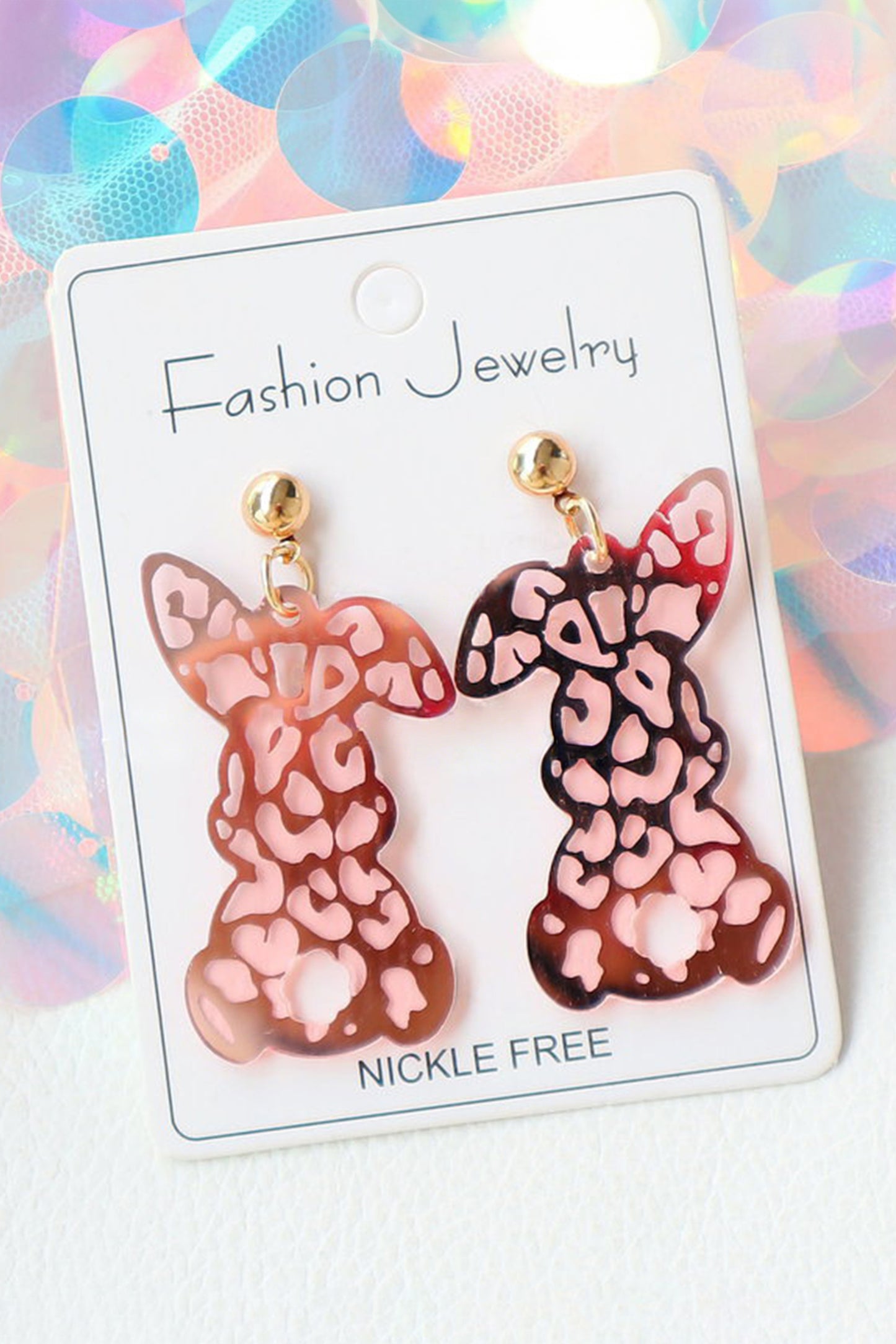 Pink Leopard Bunny Acrylic Earrings