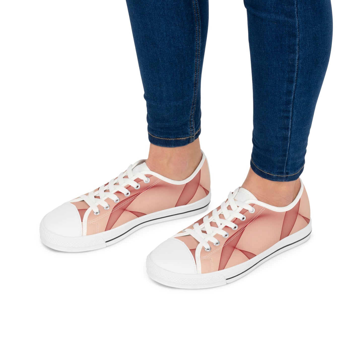 Pink Abstract Wave Low Top Sneakers — Women's Casual Canvas Shoes
