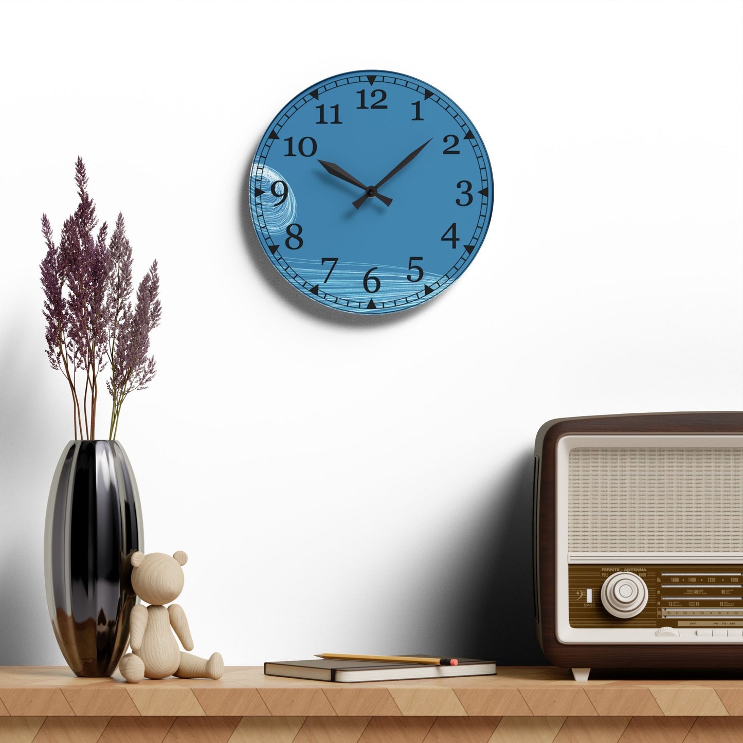 Blue Wave Acrylic Wall Clock — Modern Coastal Home Decor