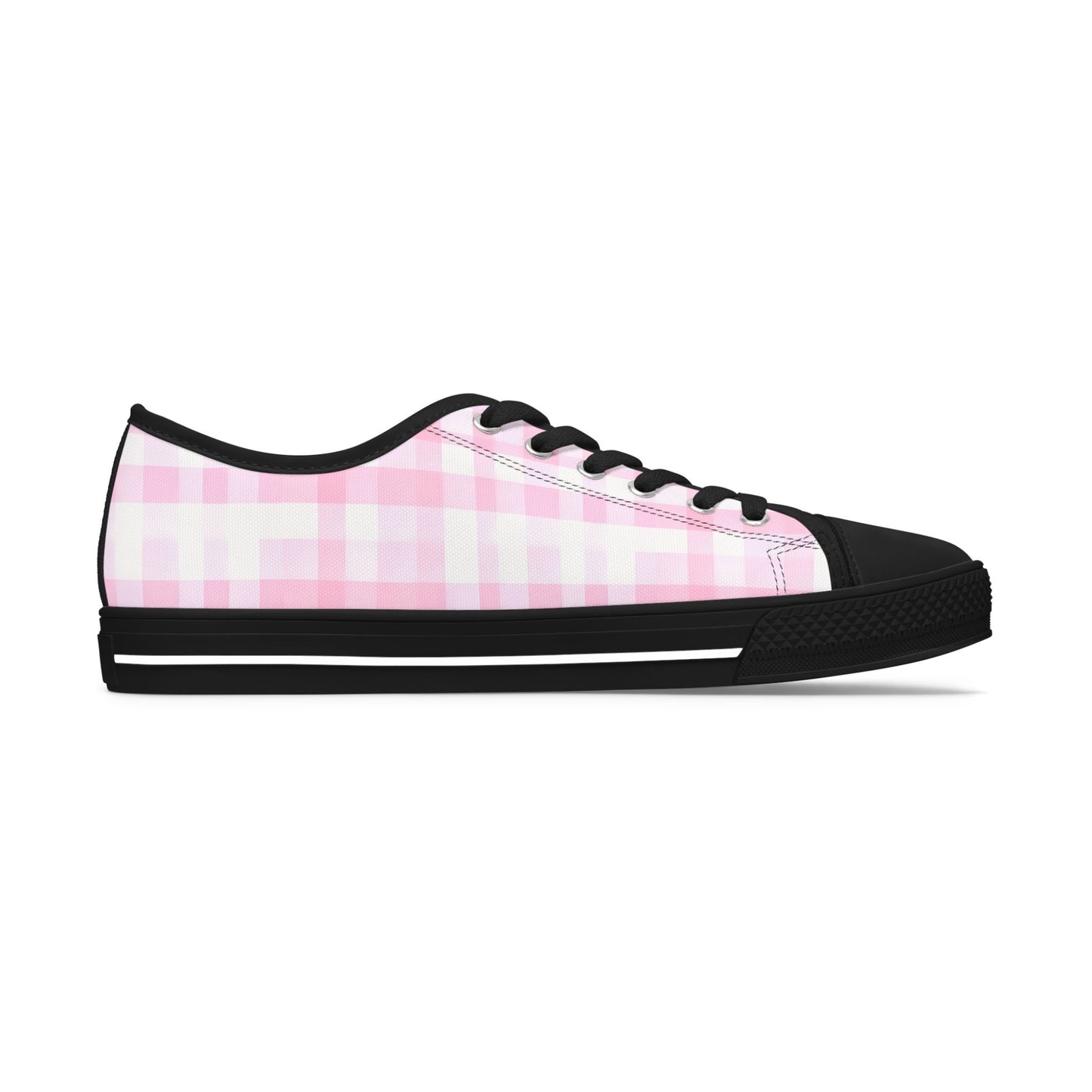 Pink Gingham Low Top Sneakers - Women's Casual Canvas Shoes