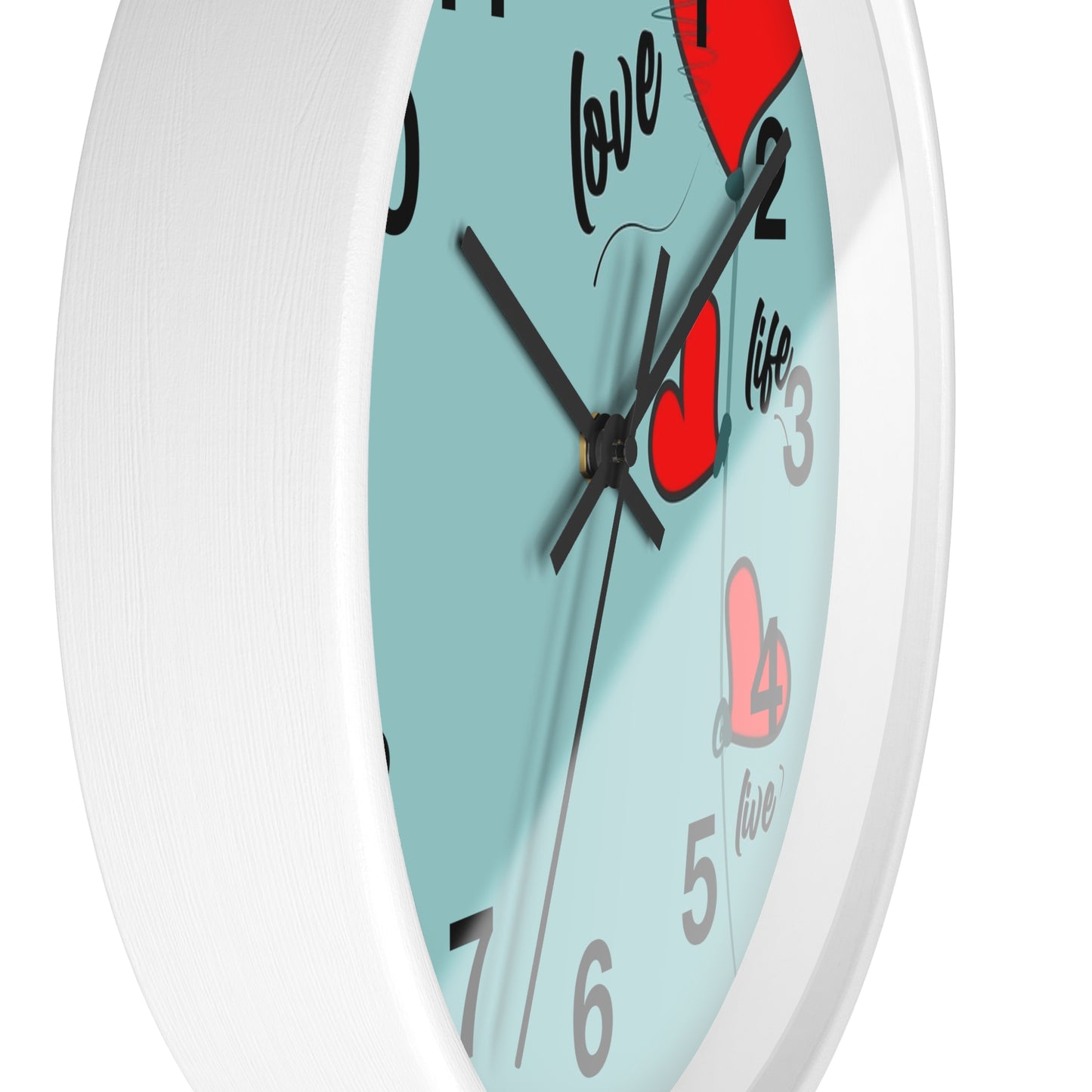Love Hearts Wall Clock — Retro Teal Clock with Red Hearts & 'Love' Typography