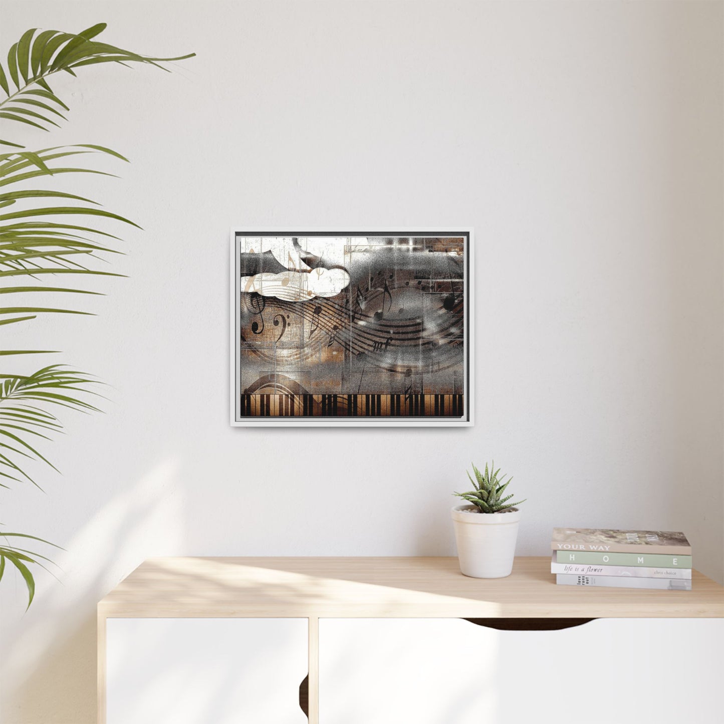 Framed Music Notes Canvas Print — Abstract Vintage Piano & Sheet Music Wall Art