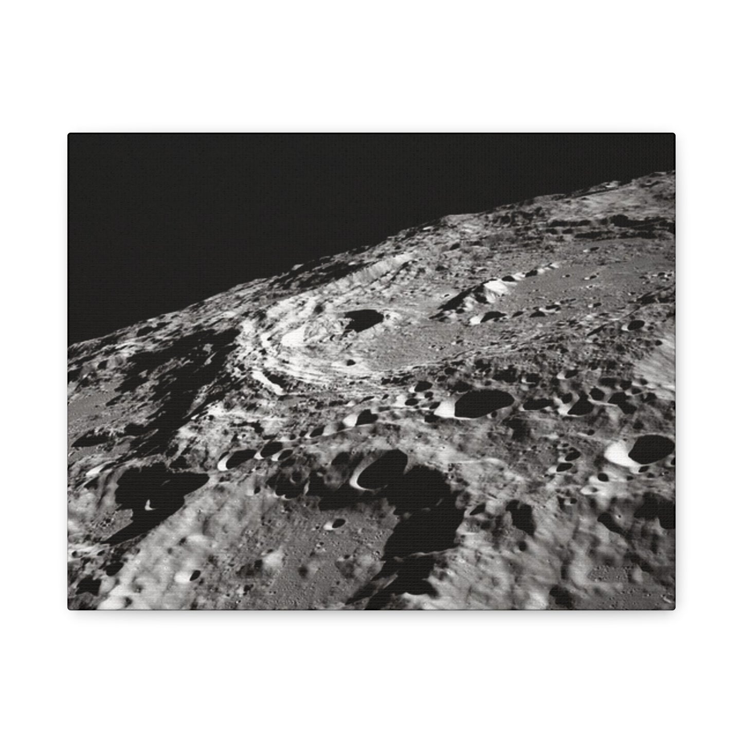 Lunar Surface Matte Canvas Print — Black & White Moon Crater Wall Art