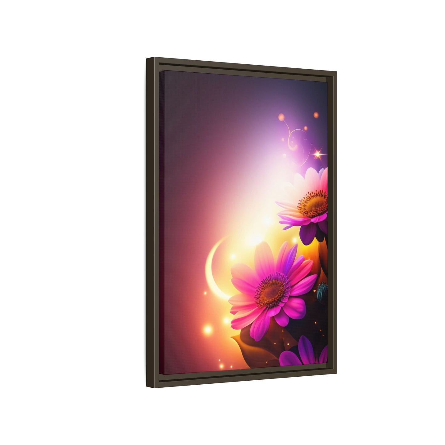 Framed Floral Canvas Art — Pink Daisies Sunset Wall Print