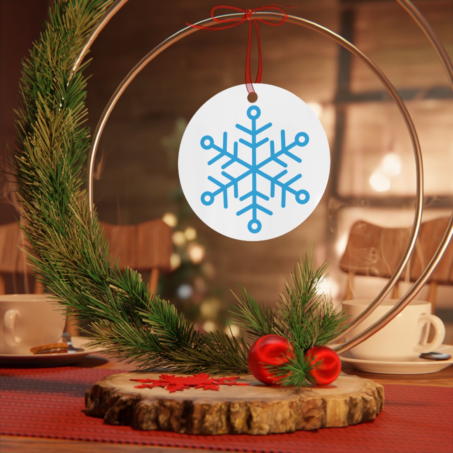 Snowflake Metal Ornament — Blue Snow Holiday Tree Decoration