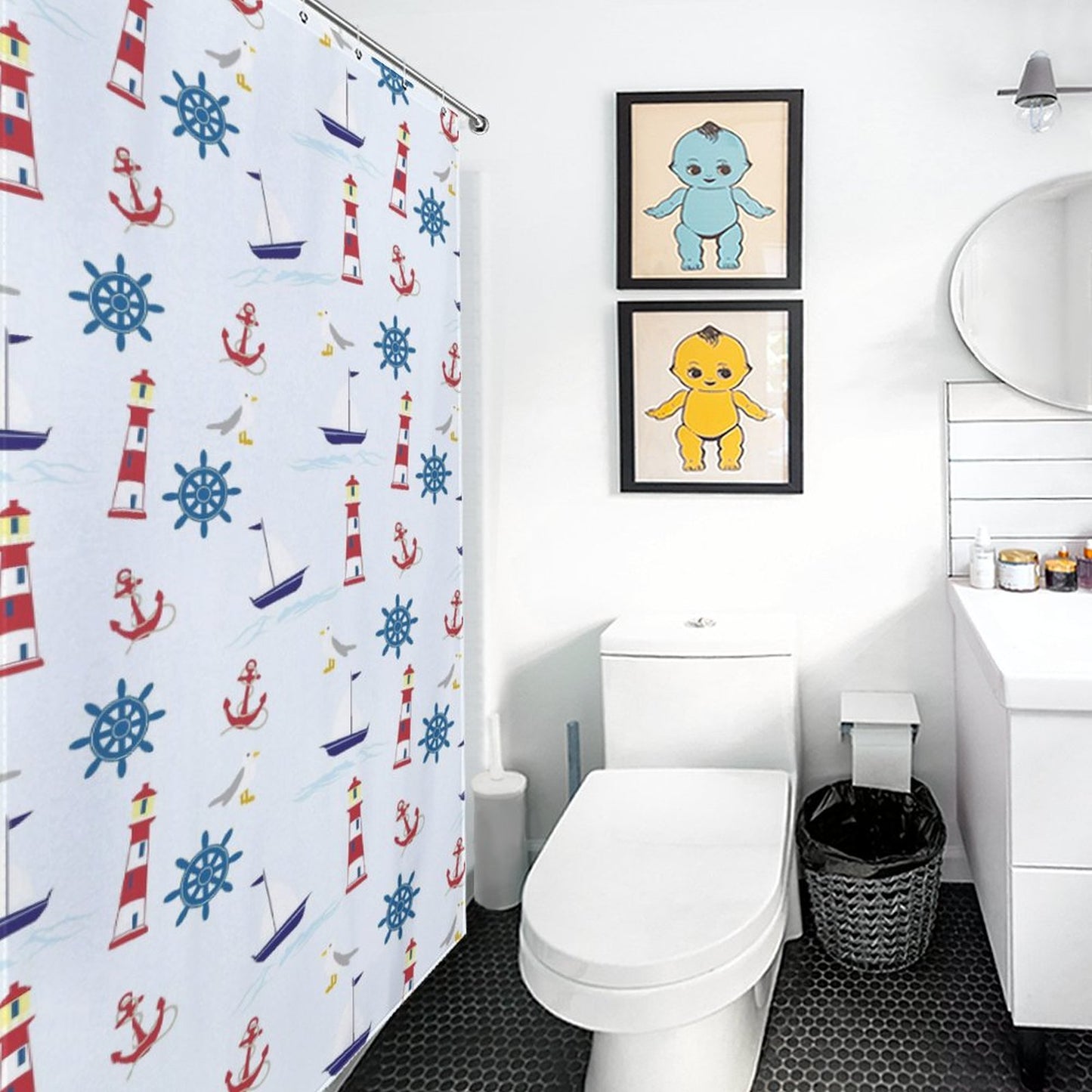 Flower Shower Curtain - Lighthouses, Sailboats and Anchors