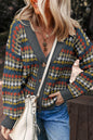 Gray Dotty Pattern Knit Button Front V Neck Sweater Cardigan
