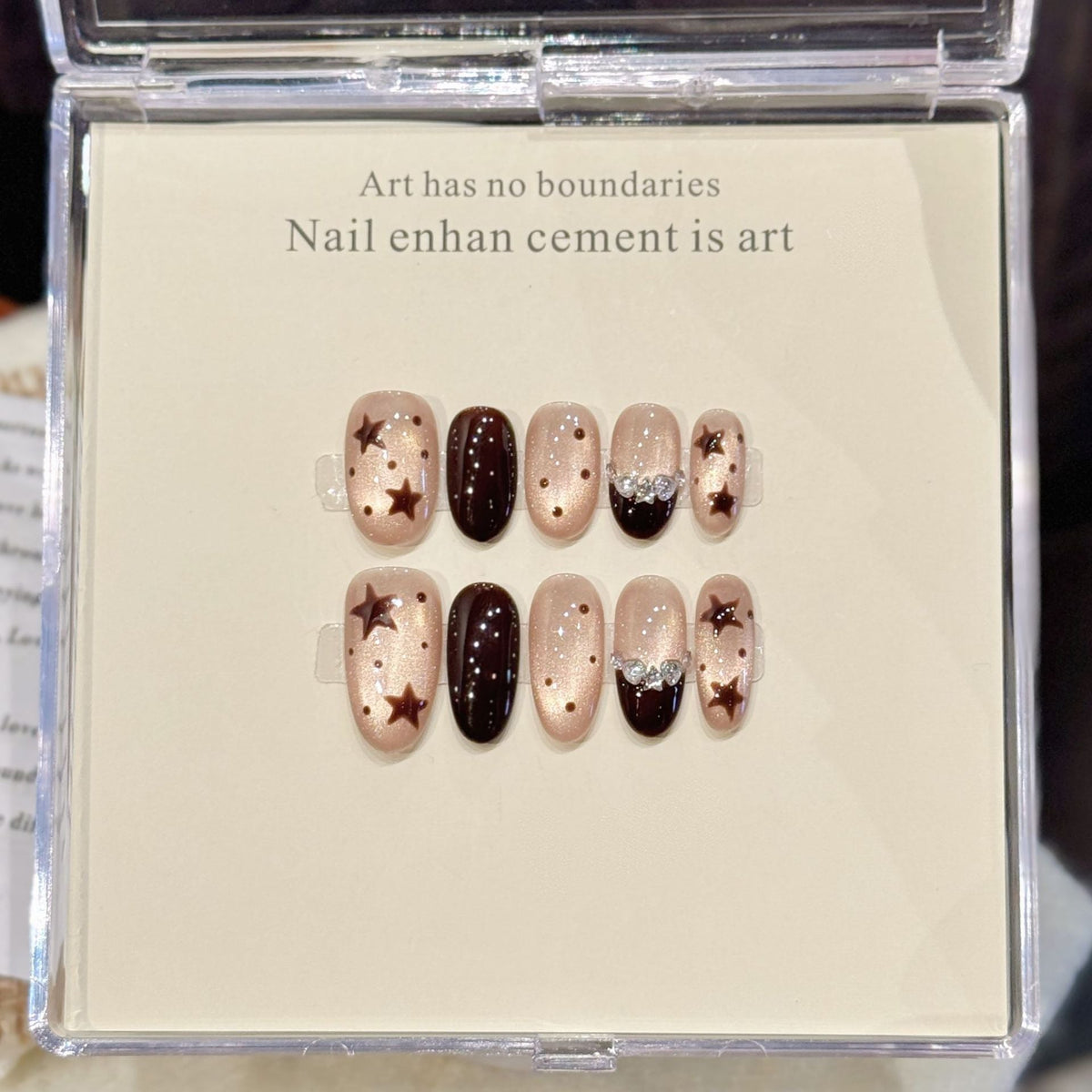 365nails: "Starry Night Glow" – Hand-Painted Stars & Glitter Handmade Almond Nails – Image 5