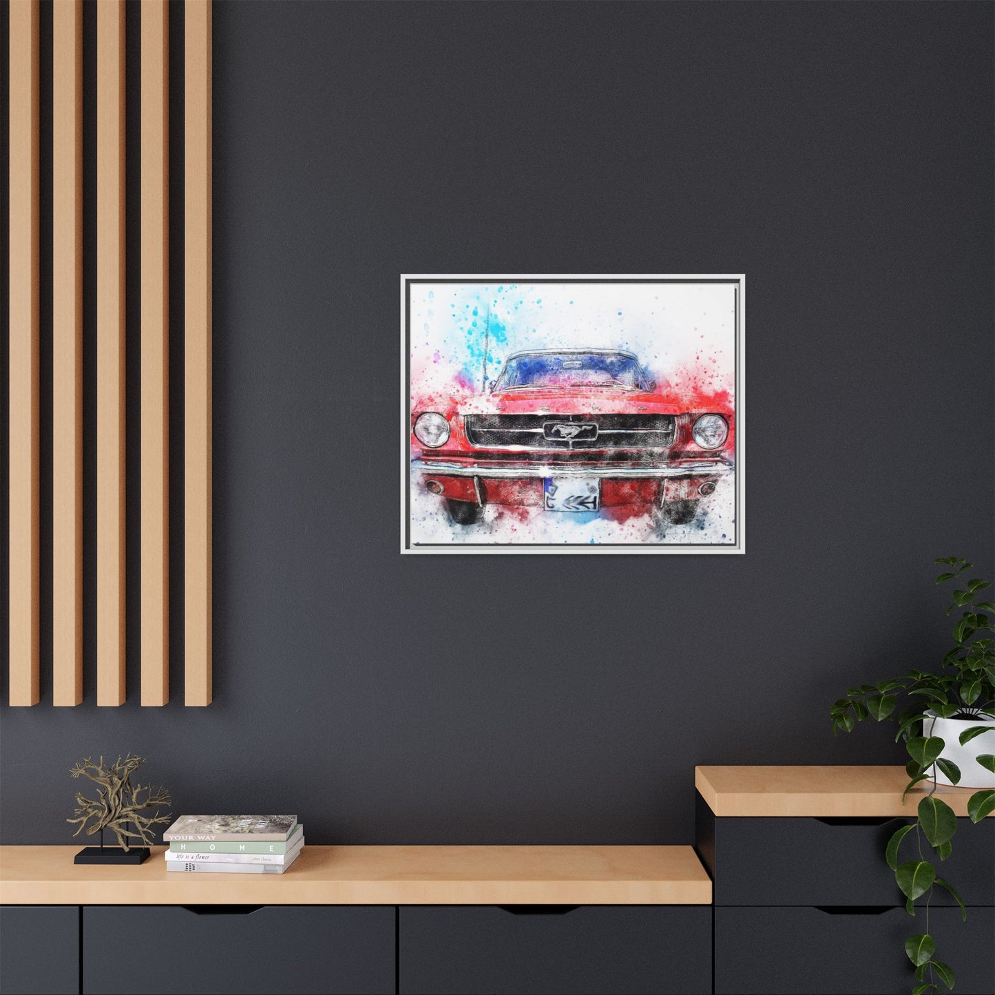 Matte Canvas, Framed Mustang Car