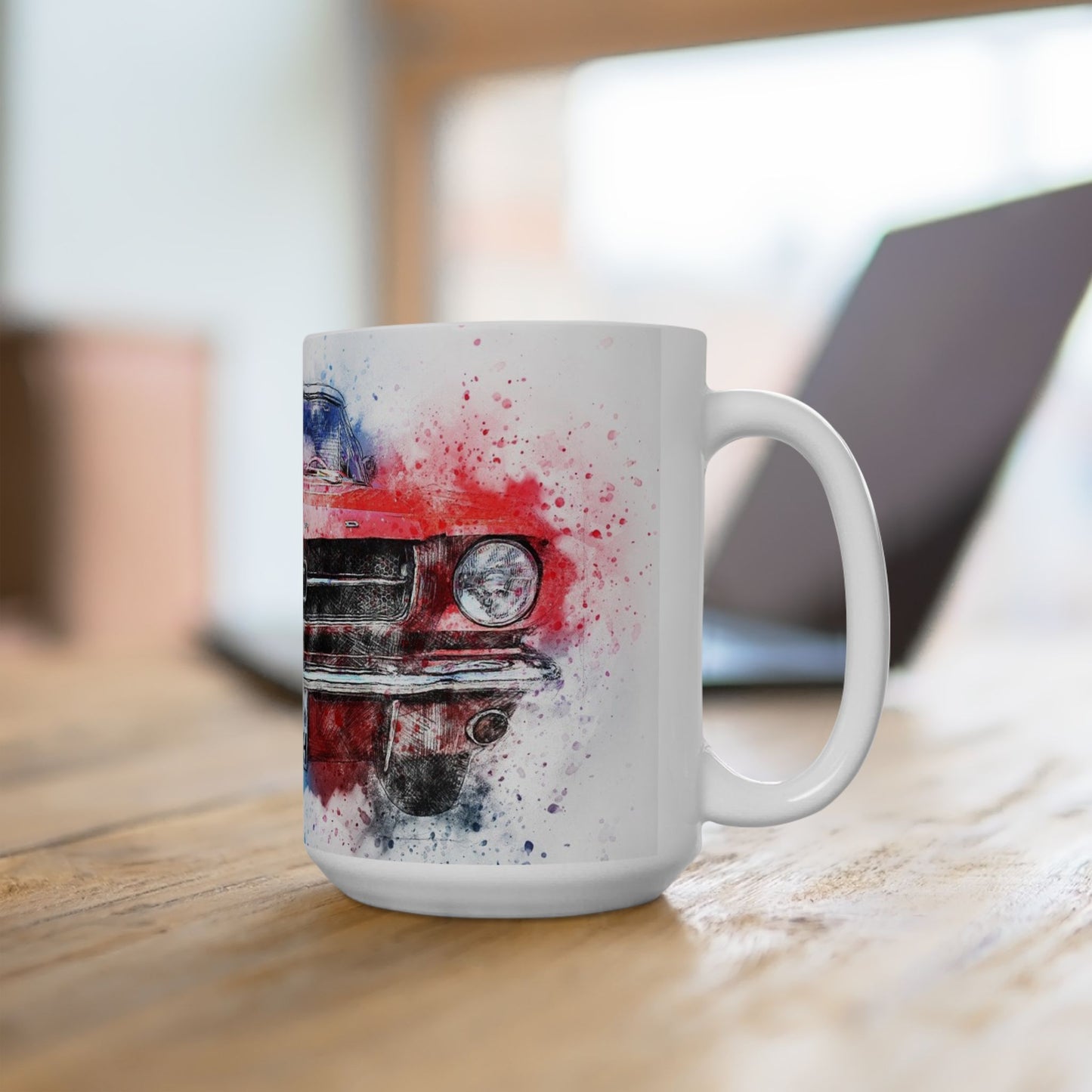 Mustang Front Grill Watercolor Ceramic Mug — Car Enthusiast Coffee Cup (11oz/15oz)
