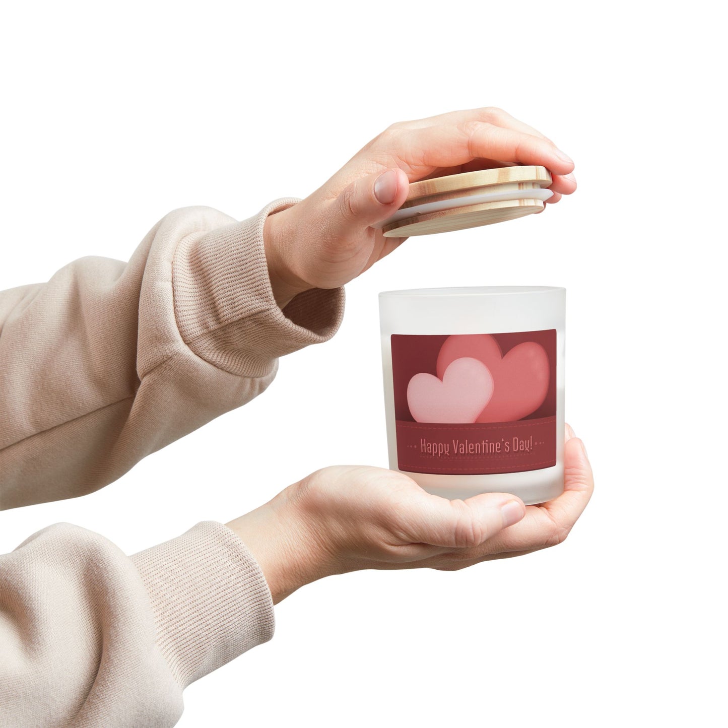 Valentine's Day Frosted Glass Candle — "Happy Valentine's Day" Heart Design, 11oz