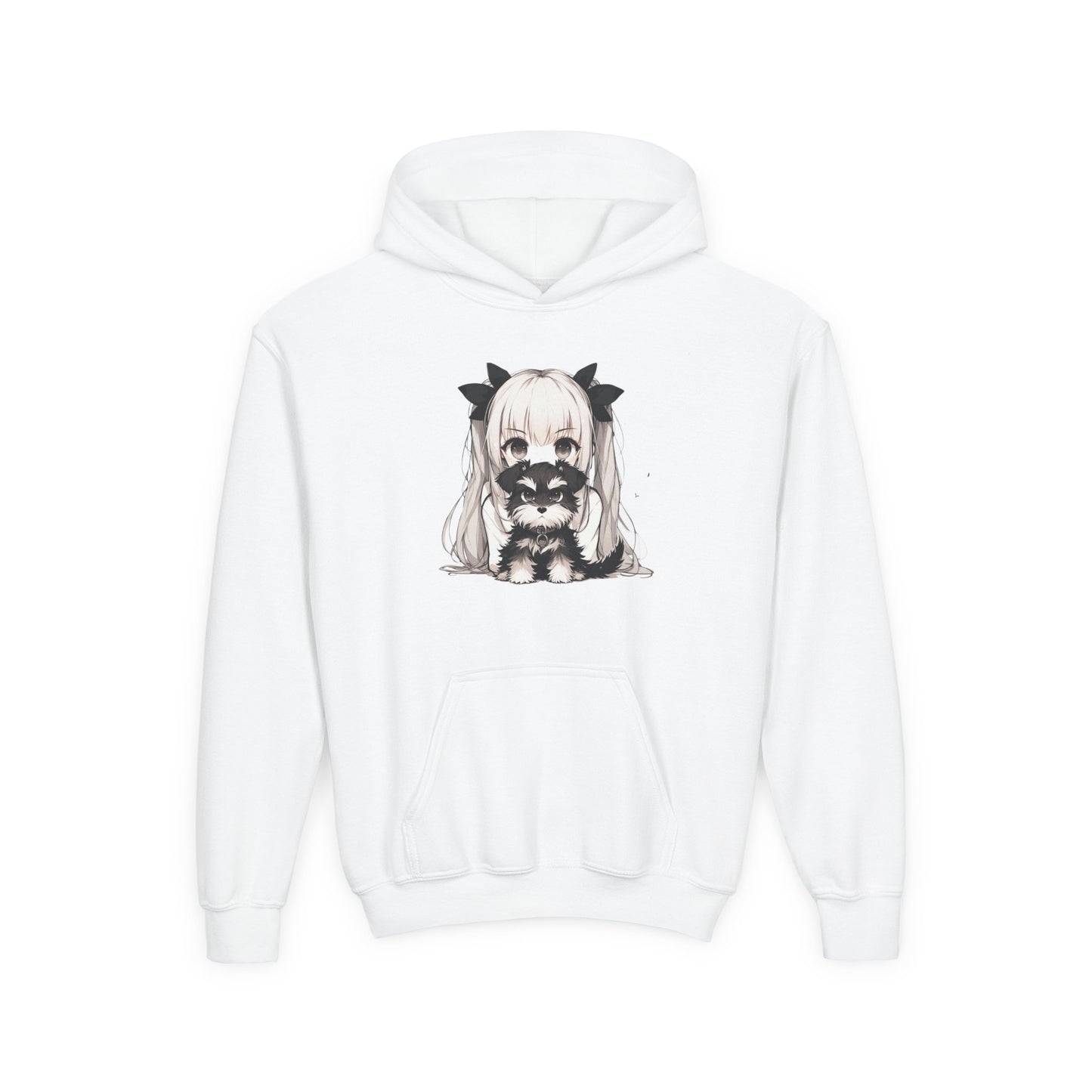 Cute Anime Girl & Puppy Youth Hoodie — Kawaii Kids Pullover for Anime Fans