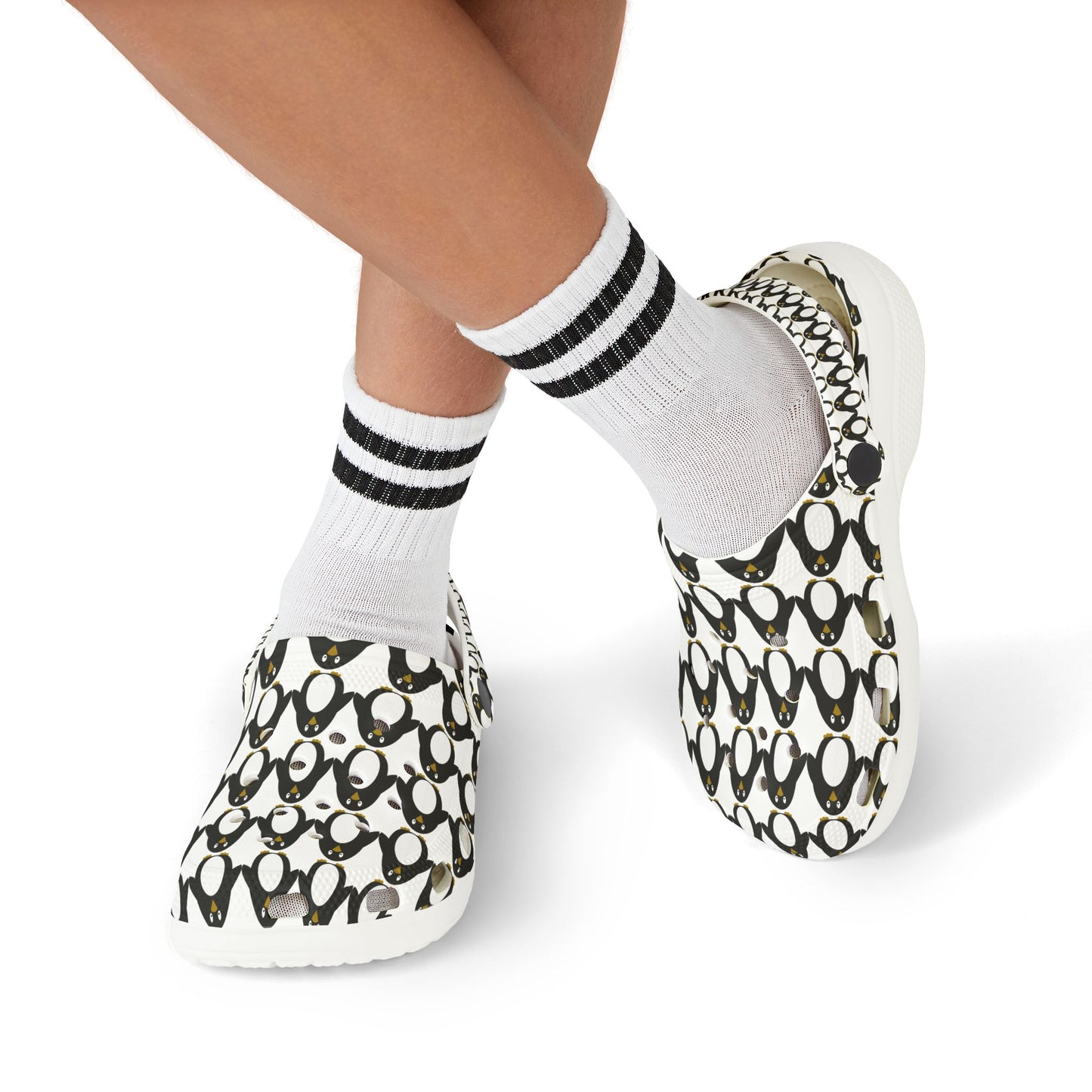 Kids Penguin Print EVA Foam Clogs — Cute Black & White Slip-On Sandals