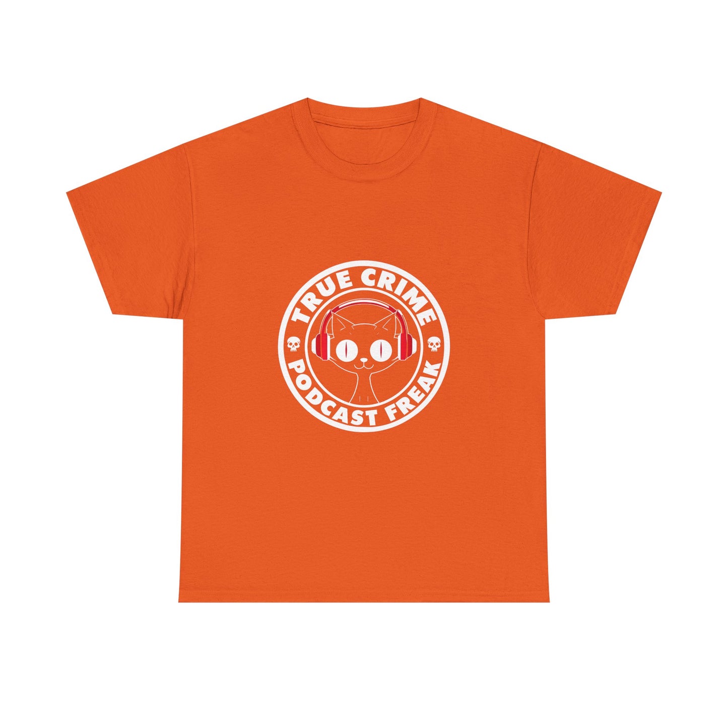 True Crime Podcast Tee — Cat with Headphones Logo
